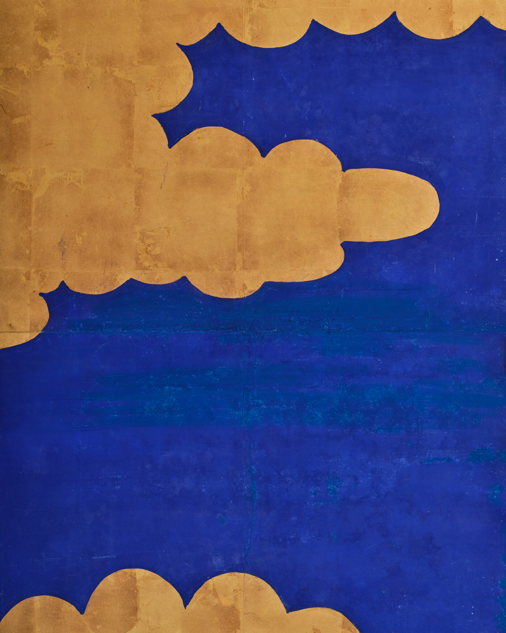 Japanese Six-Panel Screen: Vibrant Ocean Landscape with Fishing Nets
