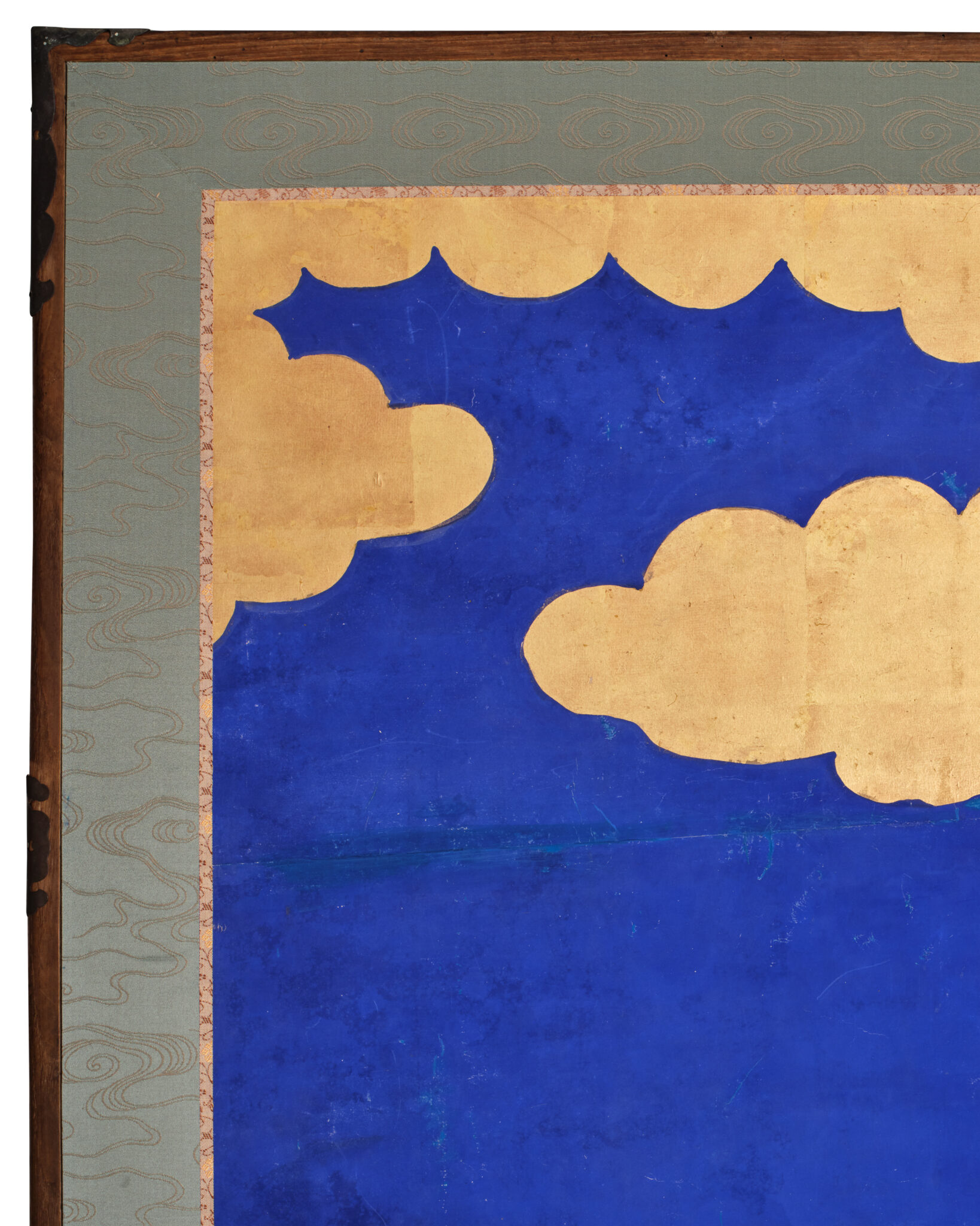 Japanese Six-Panel Screen: Vibrant Ocean Landscape with Fishing Nets