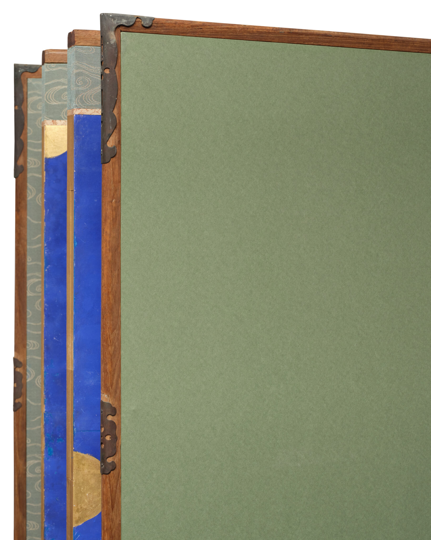 Japanese Six-Panel Screen: Vibrant Ocean Landscape with Fishing Nets