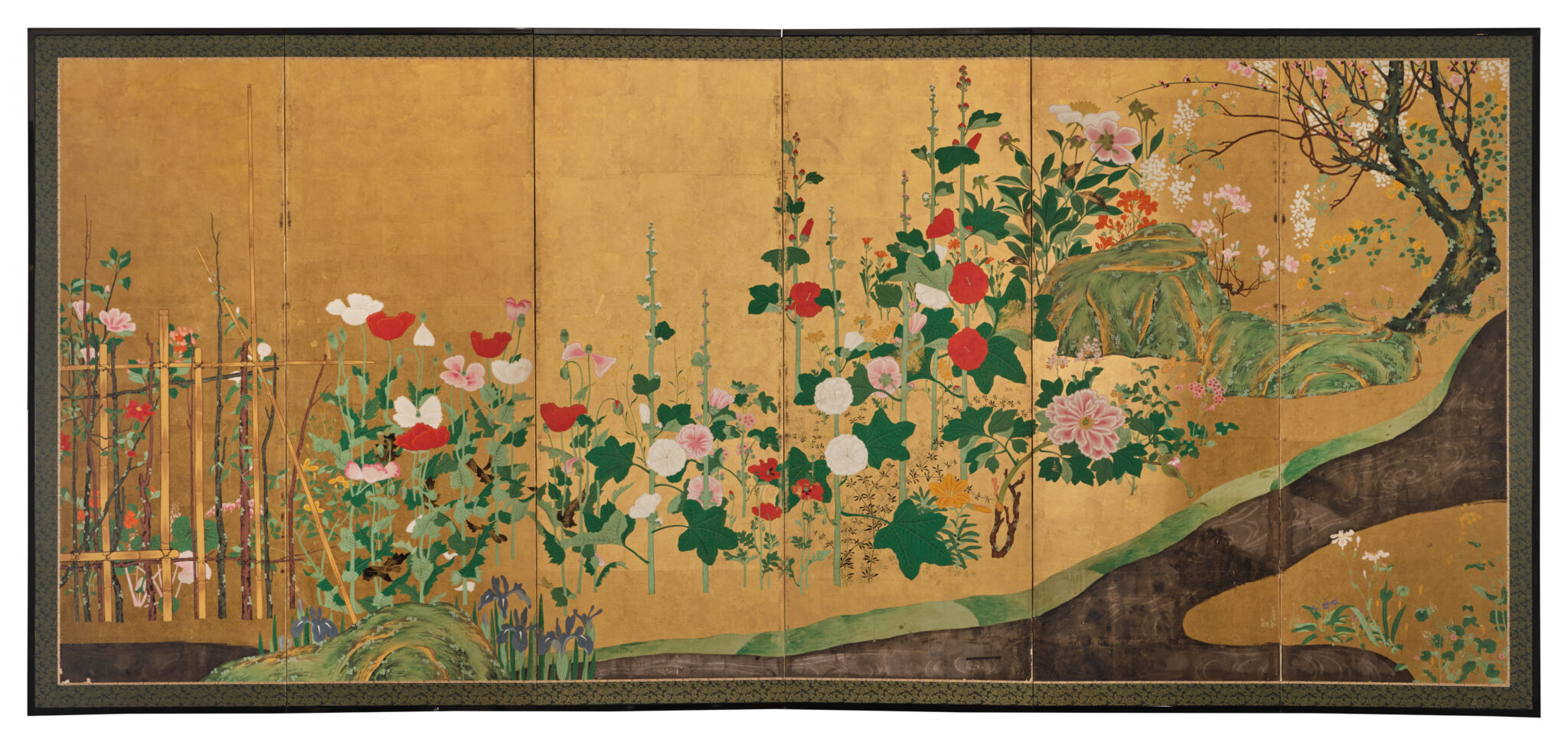 Japanese Six-Panel Screen: Garden Landscape