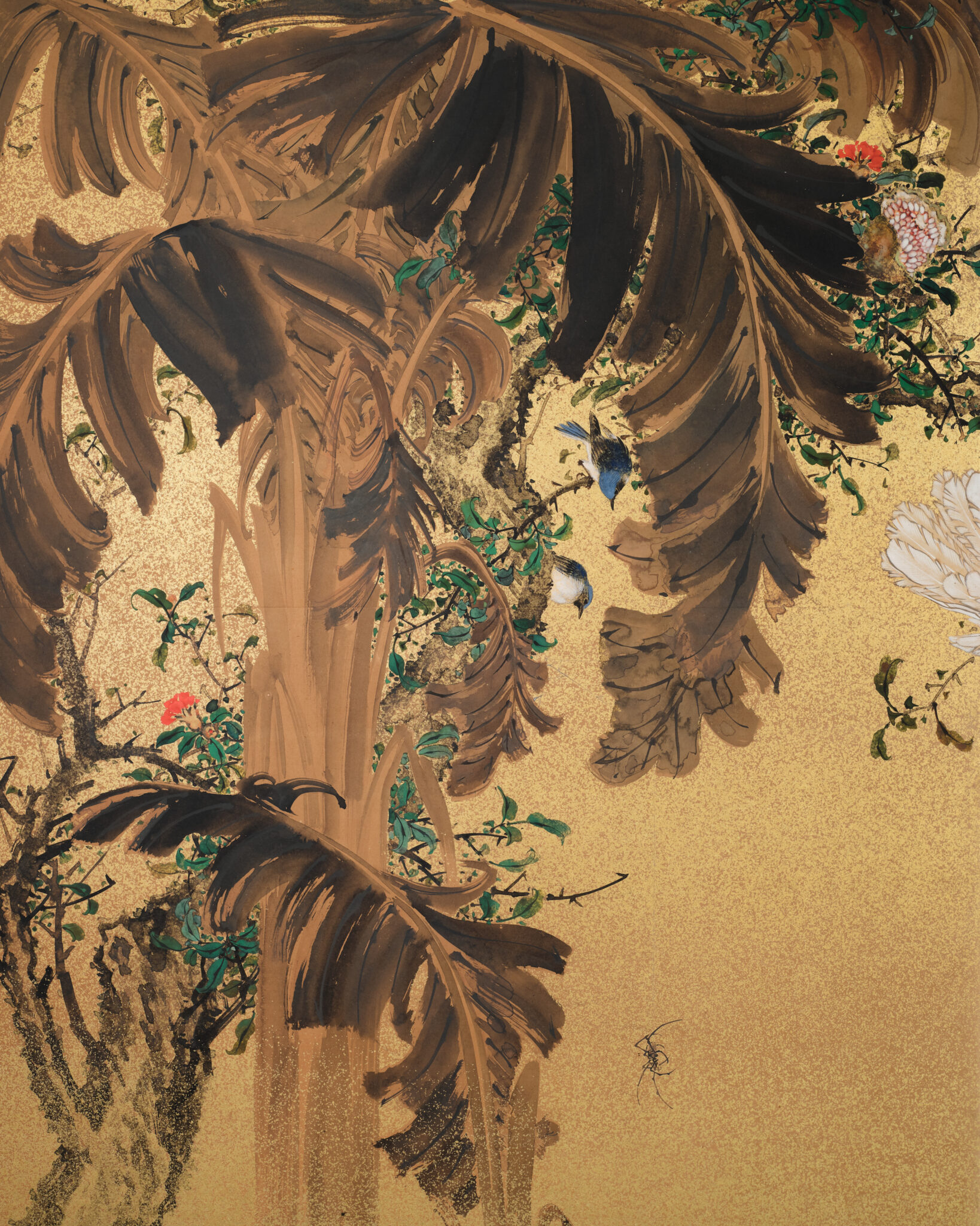 Japanese Two-Panel Screen: Tropical Paradise with a White Cockatoo