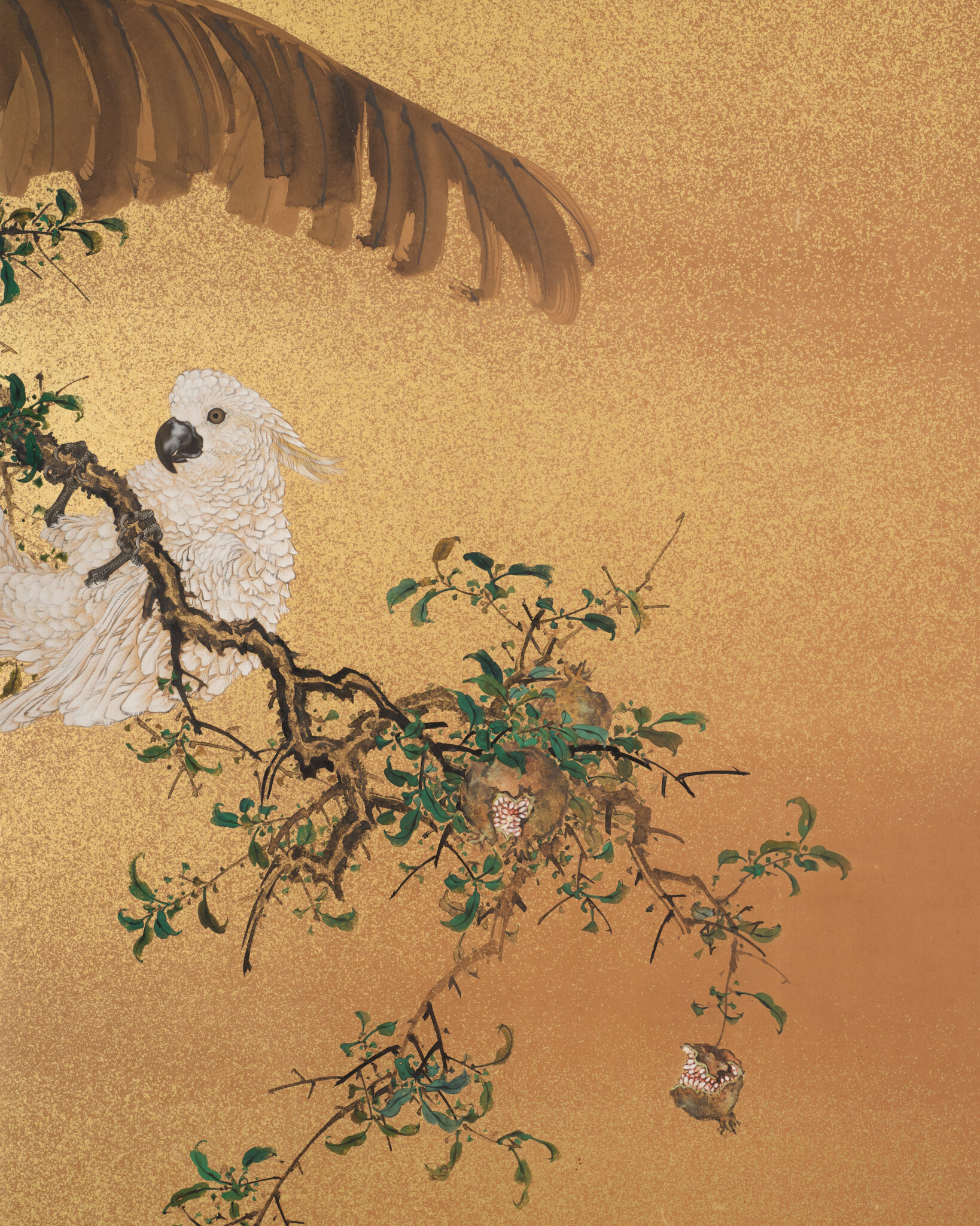 Japanese Two-Panel Screen: Tropical Paradise with a White Cockatoo