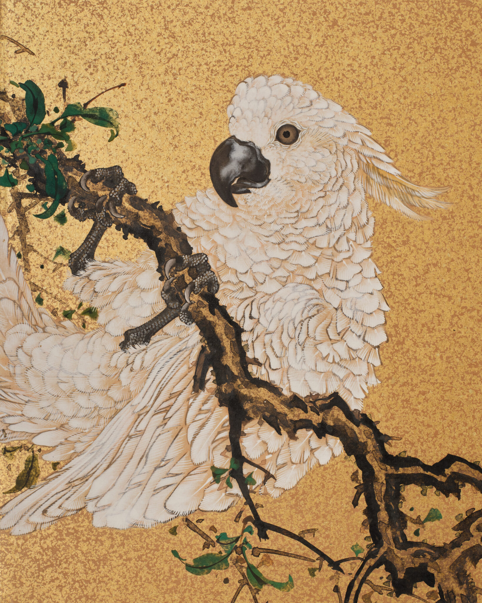 Japanese Two-Panel Screen: Tropical Paradise with a White Cockatoo