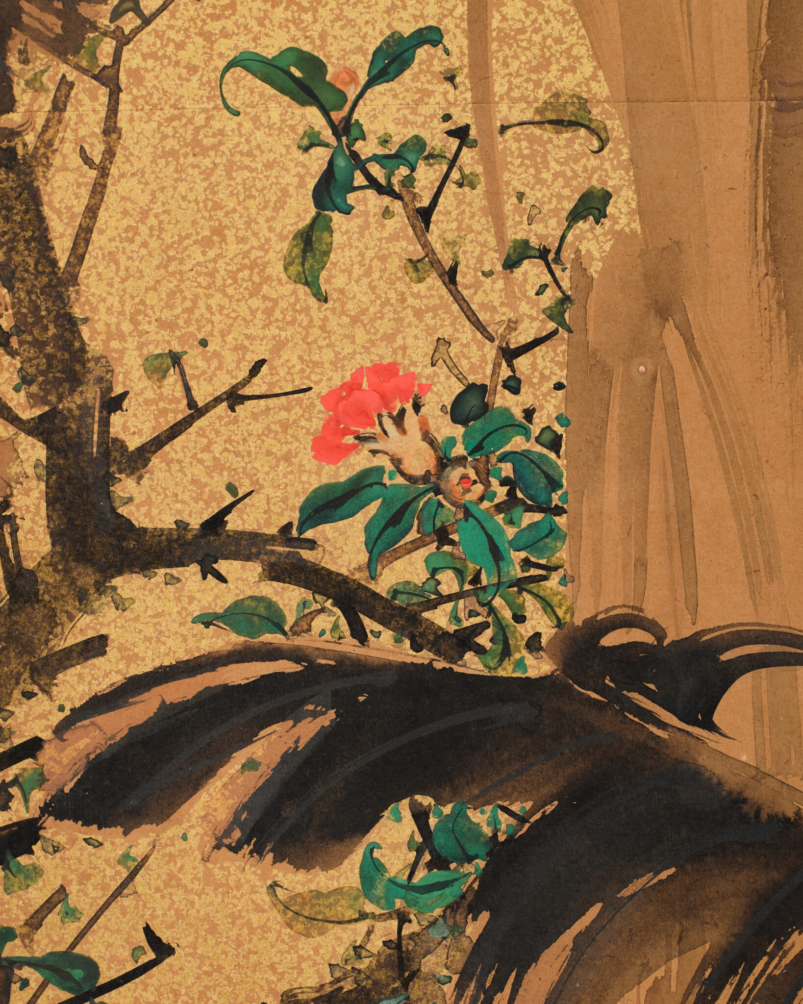 Japanese Two-Panel Screen: Tropical Paradise with a White Cockatoo