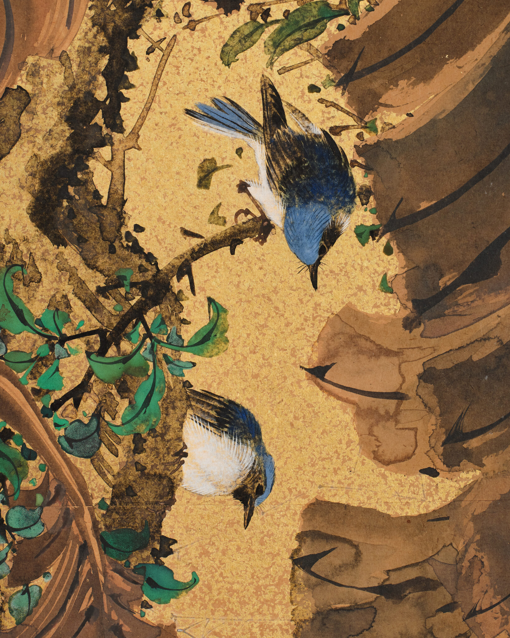 Japanese Two-Panel Screen: Tropical Paradise with a White Cockatoo