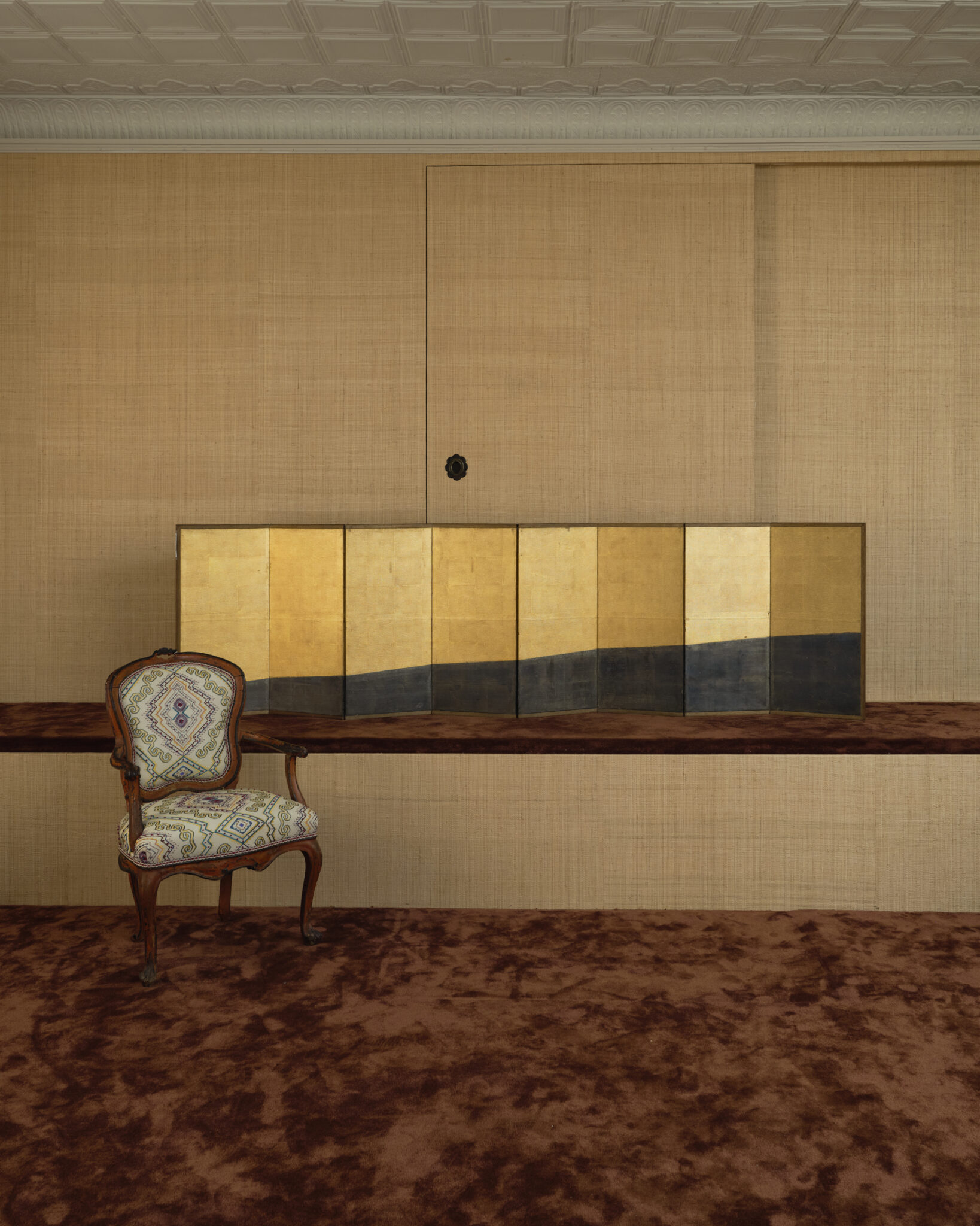 Japanese Eight-Panel Screen: Gold and Silver Minimalist Composition