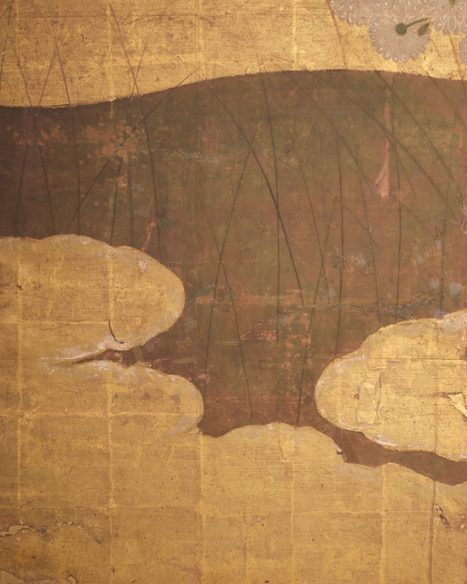 Japanese Six-Panel Screen: Chrysanthemums (Kiku) on Gold Leaf