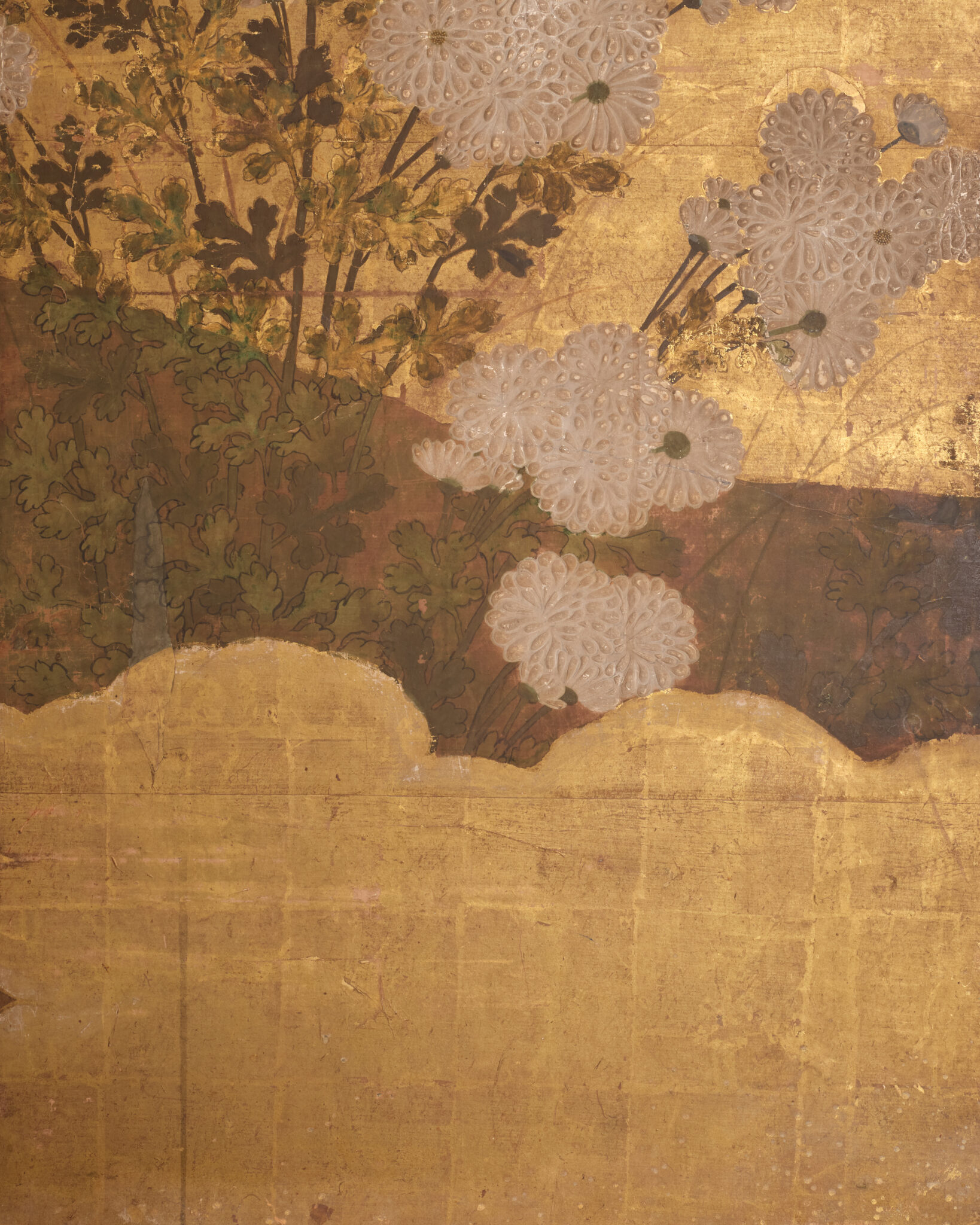 Japanese Six-Panel Screen: Chrysanthemums (Kiku) on Gold Leaf