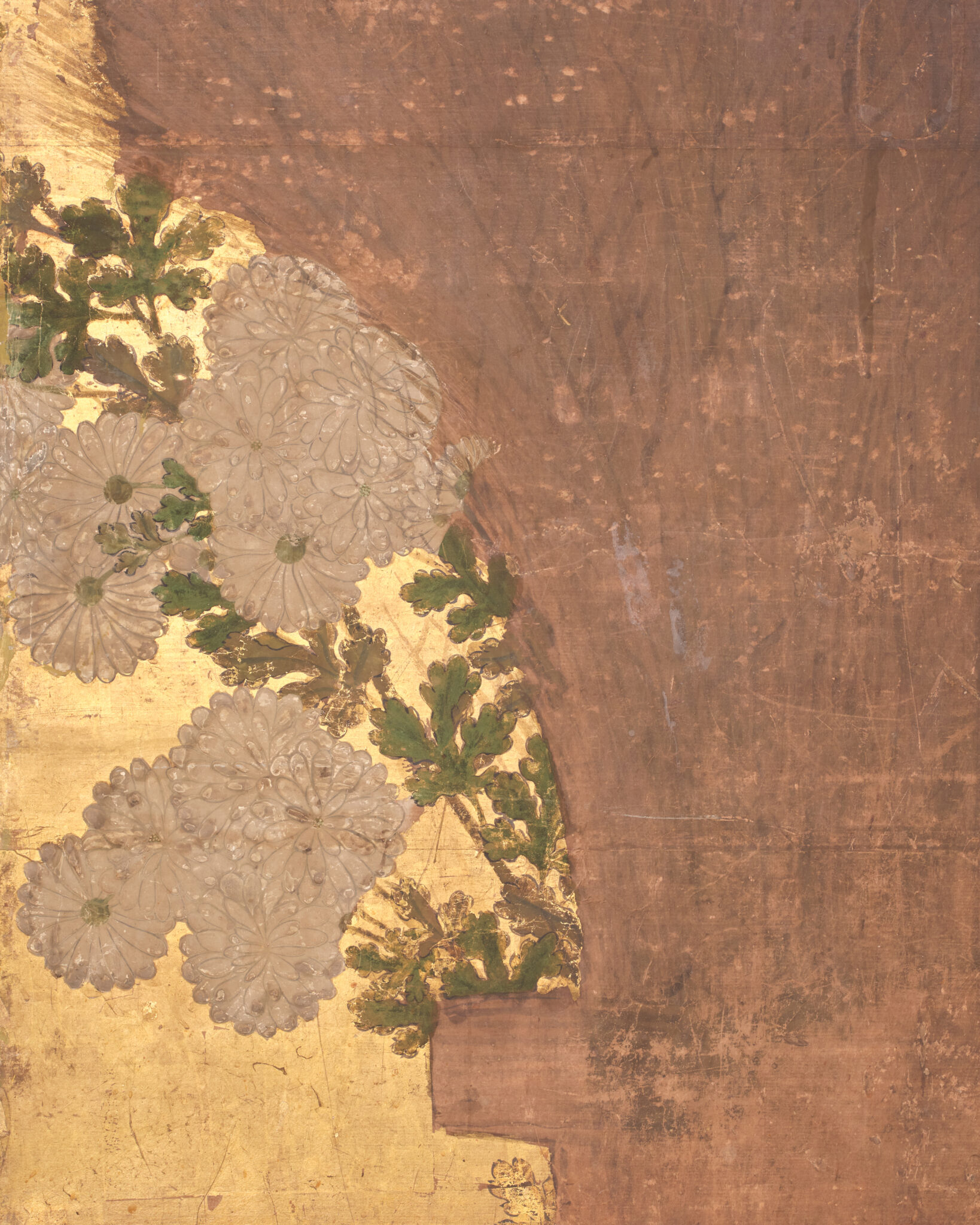 Japanese Six-Panel Screen: Chrysanthemums (Kiku) on Gold Leaf