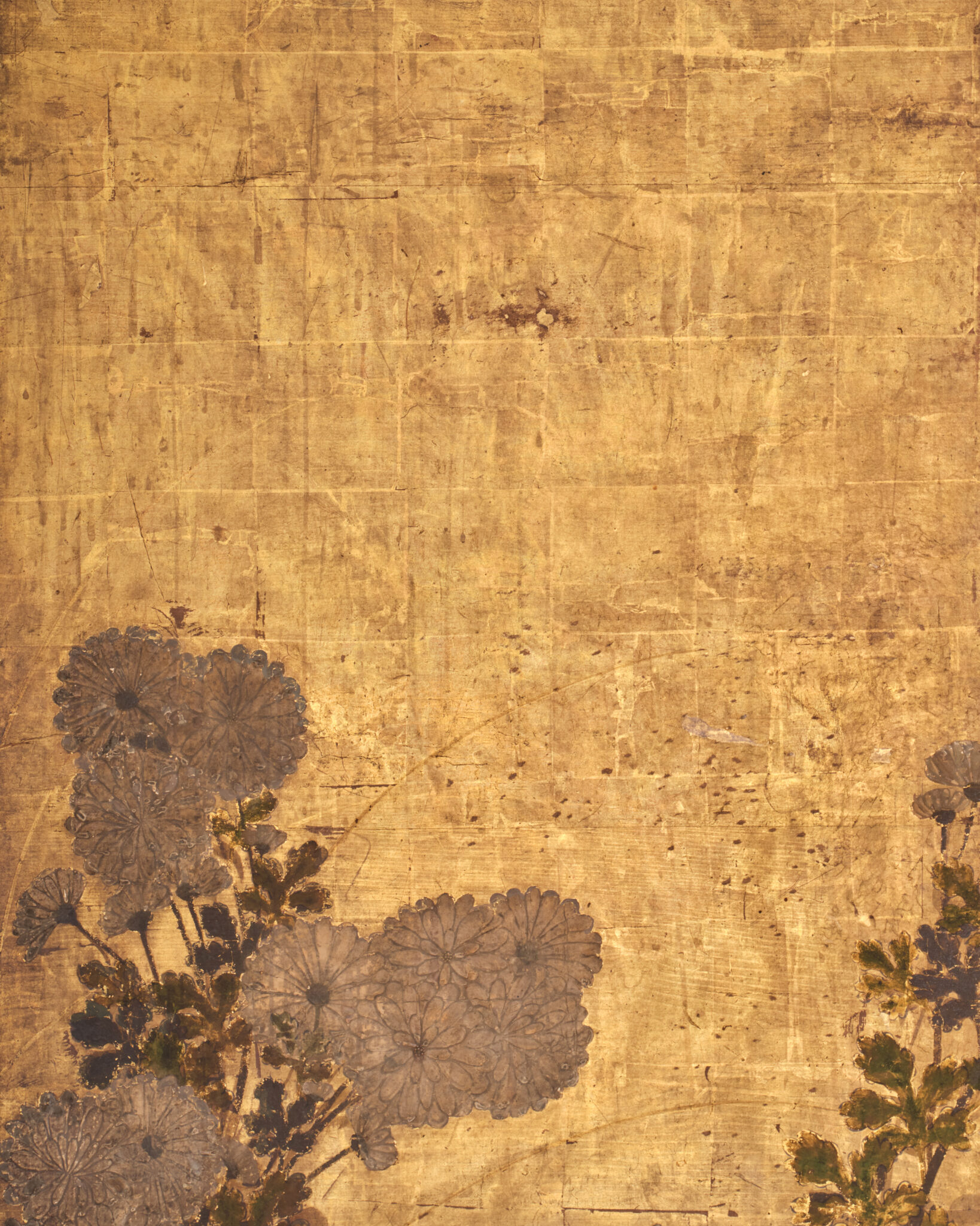 Japanese Six-Panel Screen: Chrysanthemums (Kiku) on Gold Leaf