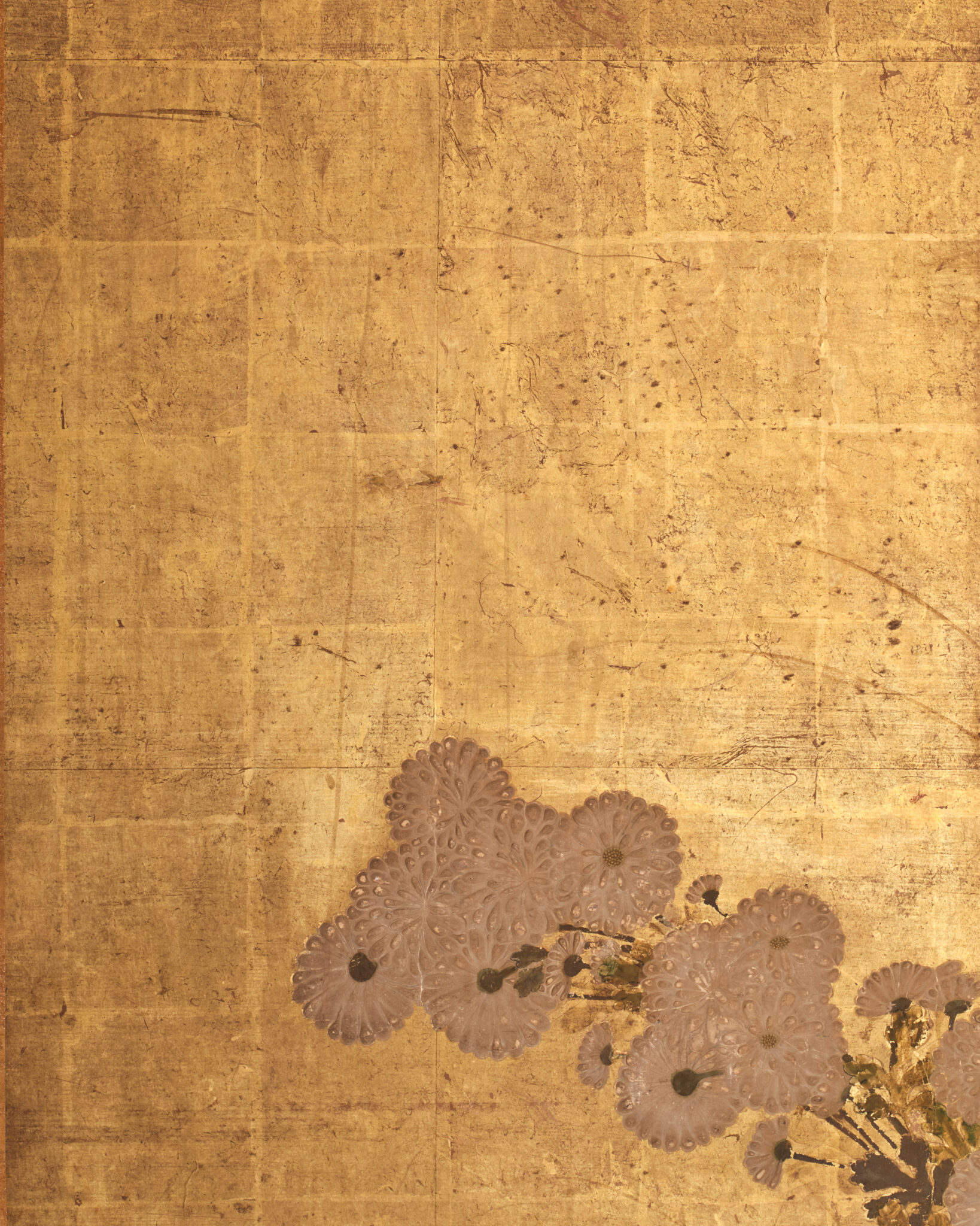 Japanese Six-Panel Screen: Chrysanthemums (Kiku) on Gold Leaf