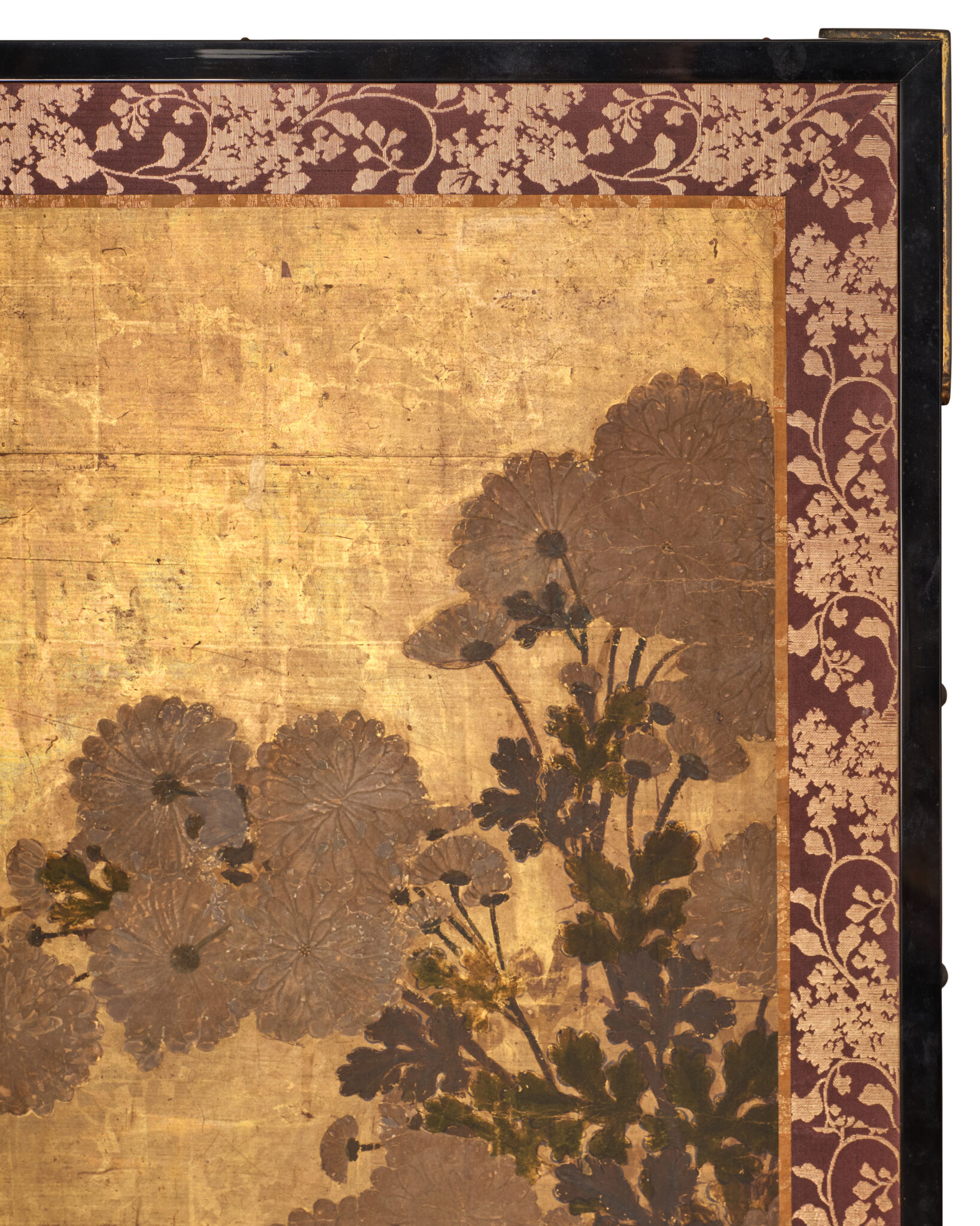 Japanese Six-Panel Screen: Chrysanthemums (Kiku) on Gold Leaf