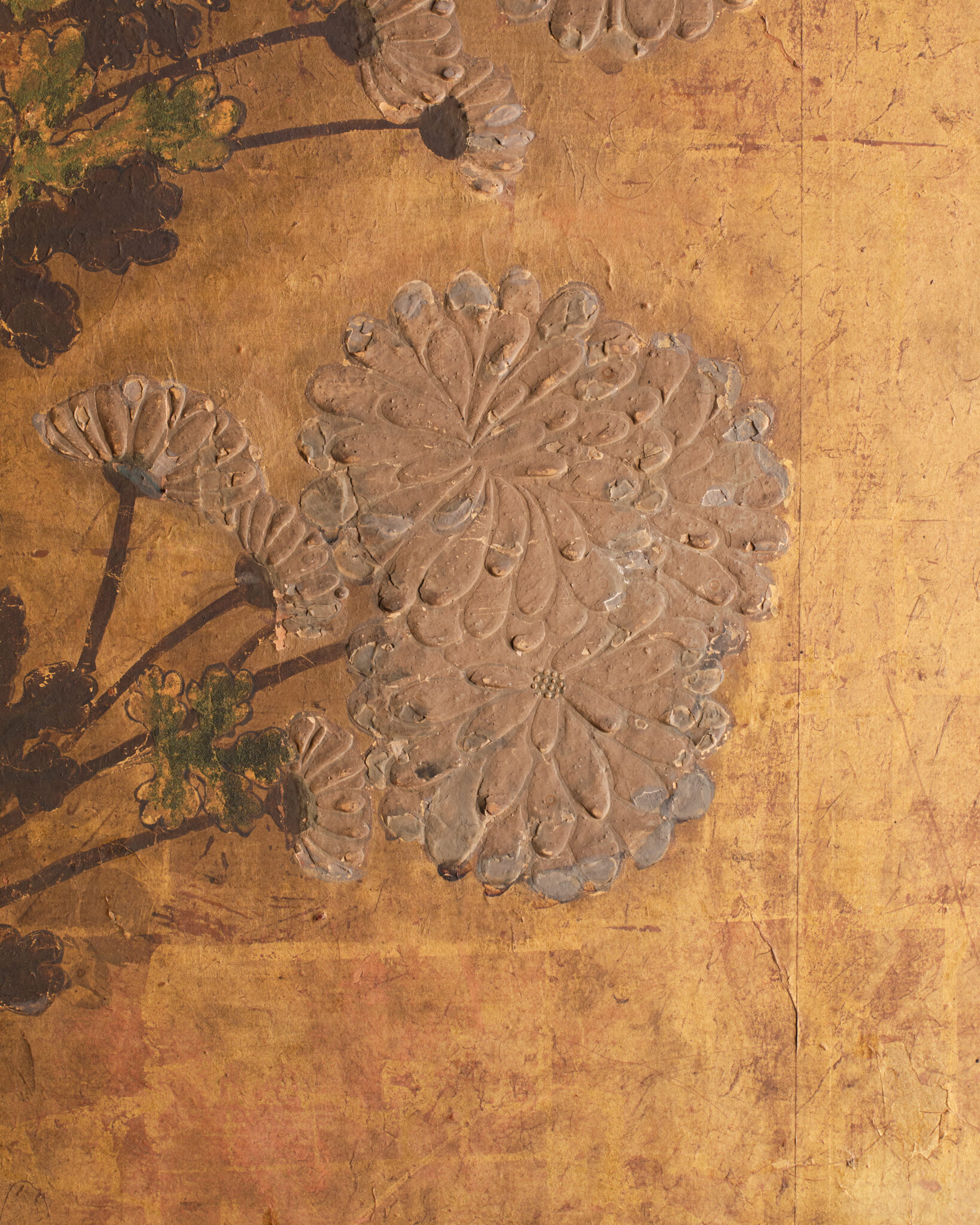 Japanese Six-Panel Screen: Chrysanthemums (Kiku) on Gold Leaf
