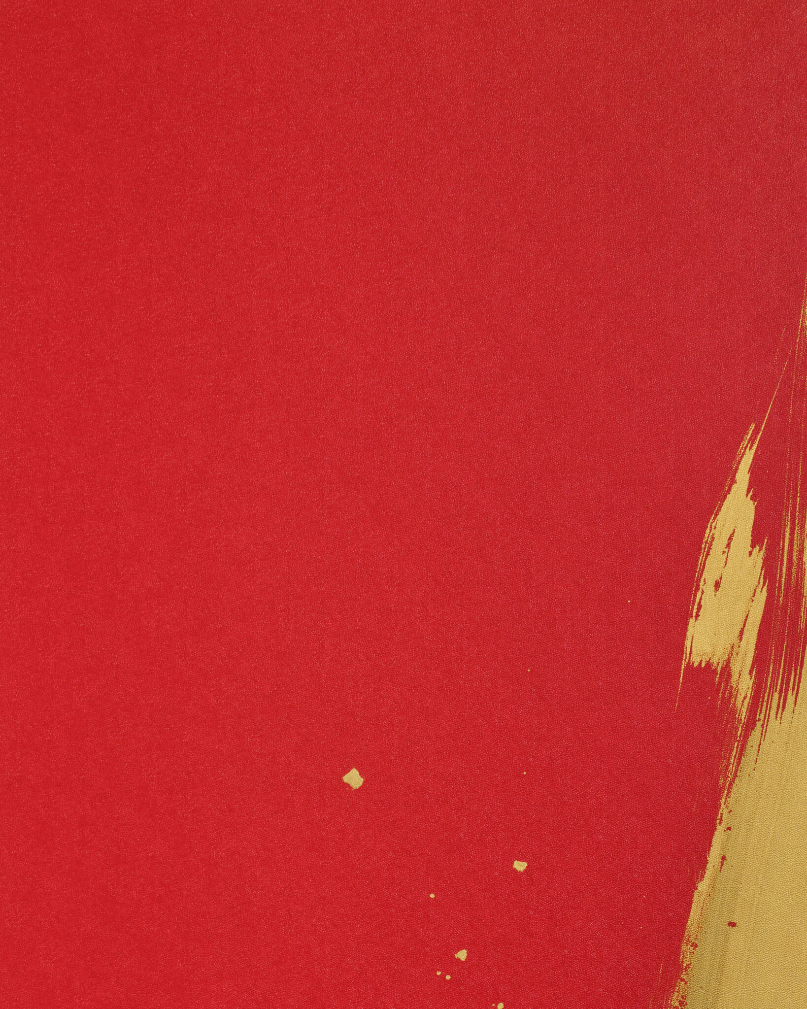 Japanese Two Panel Screen: Abstract Gold Calligraphy on Vermilion Ground