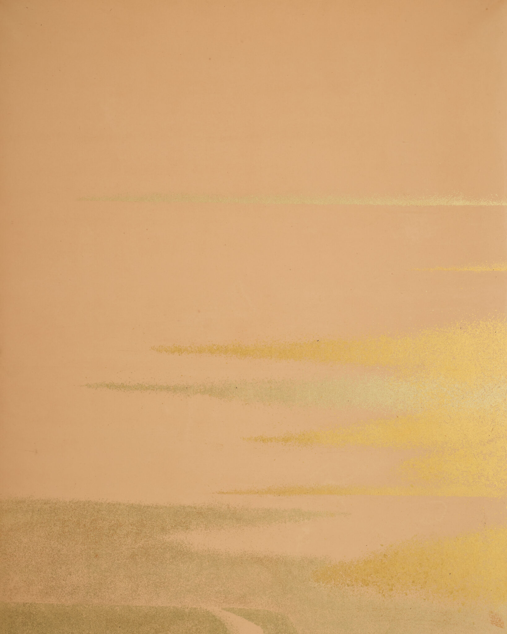 Japanese Two Panel Screen: Misty Morning Landscape on Gold
