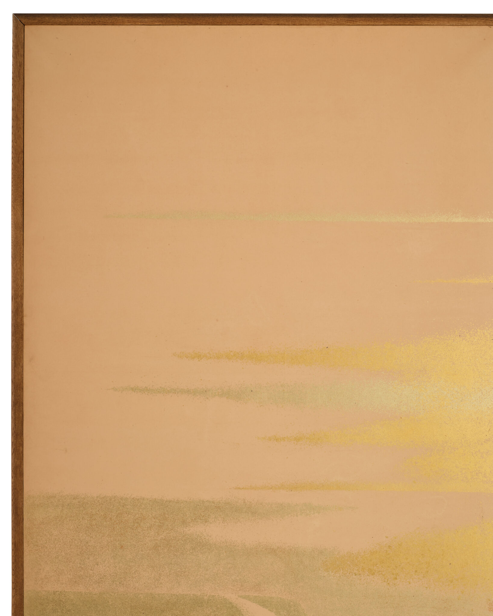Japanese Two Panel Screen: Misty Morning Landscape on Gold