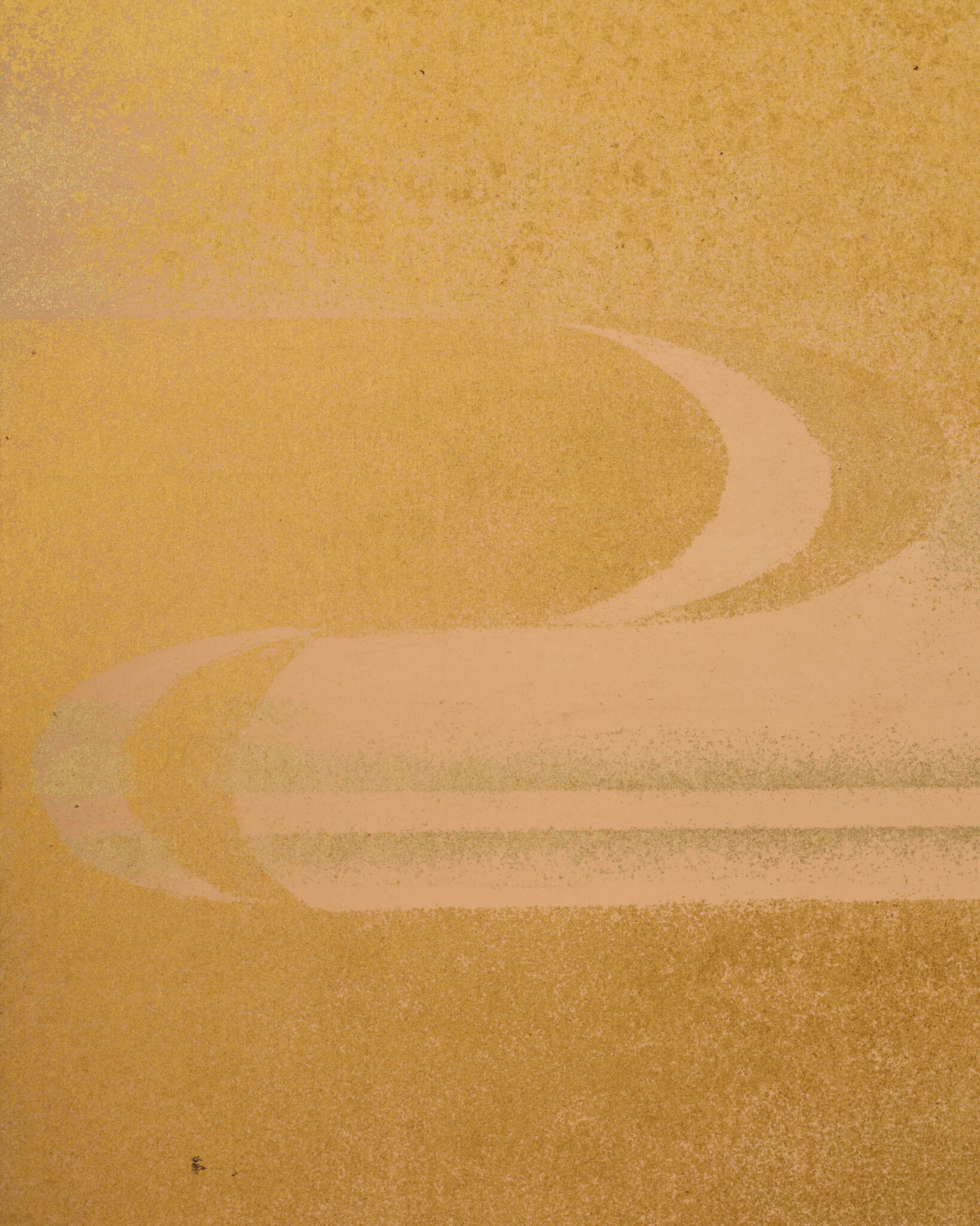 Japanese Two Panel Screen: Misty Morning Landscape on Gold
