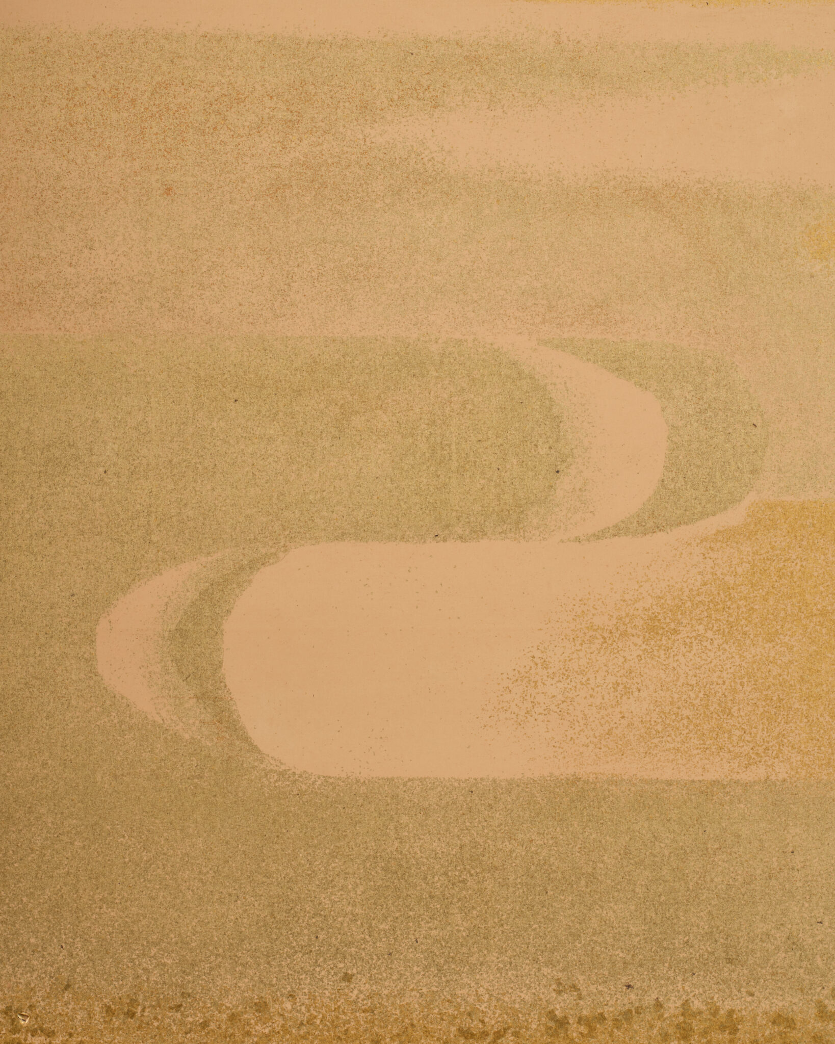 Japanese Two Panel Screen: Misty Morning Landscape on Gold