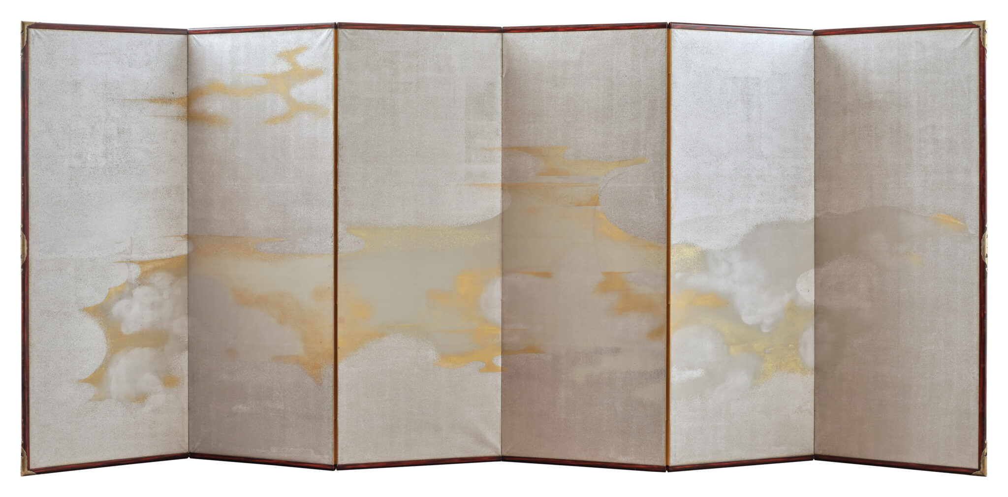 Japanese Six Panel Screen: Abstract Cloudscape on Silver Ground