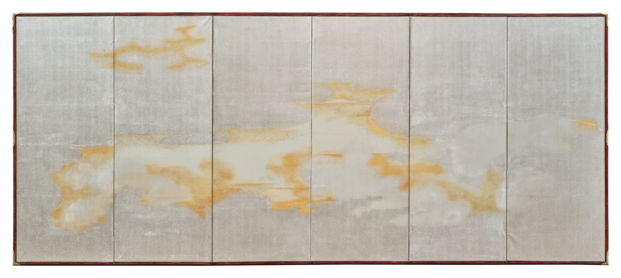 Japanese Six Panel Screen: Abstract Cloudscape on Silver Ground