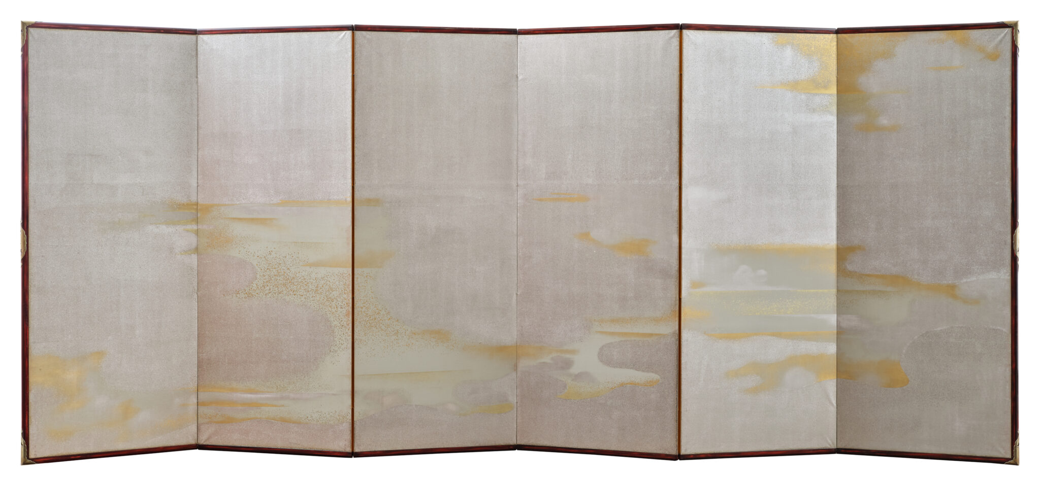 Japanese Six Panel Screen: Abstract Cloudscape on Silver Ground