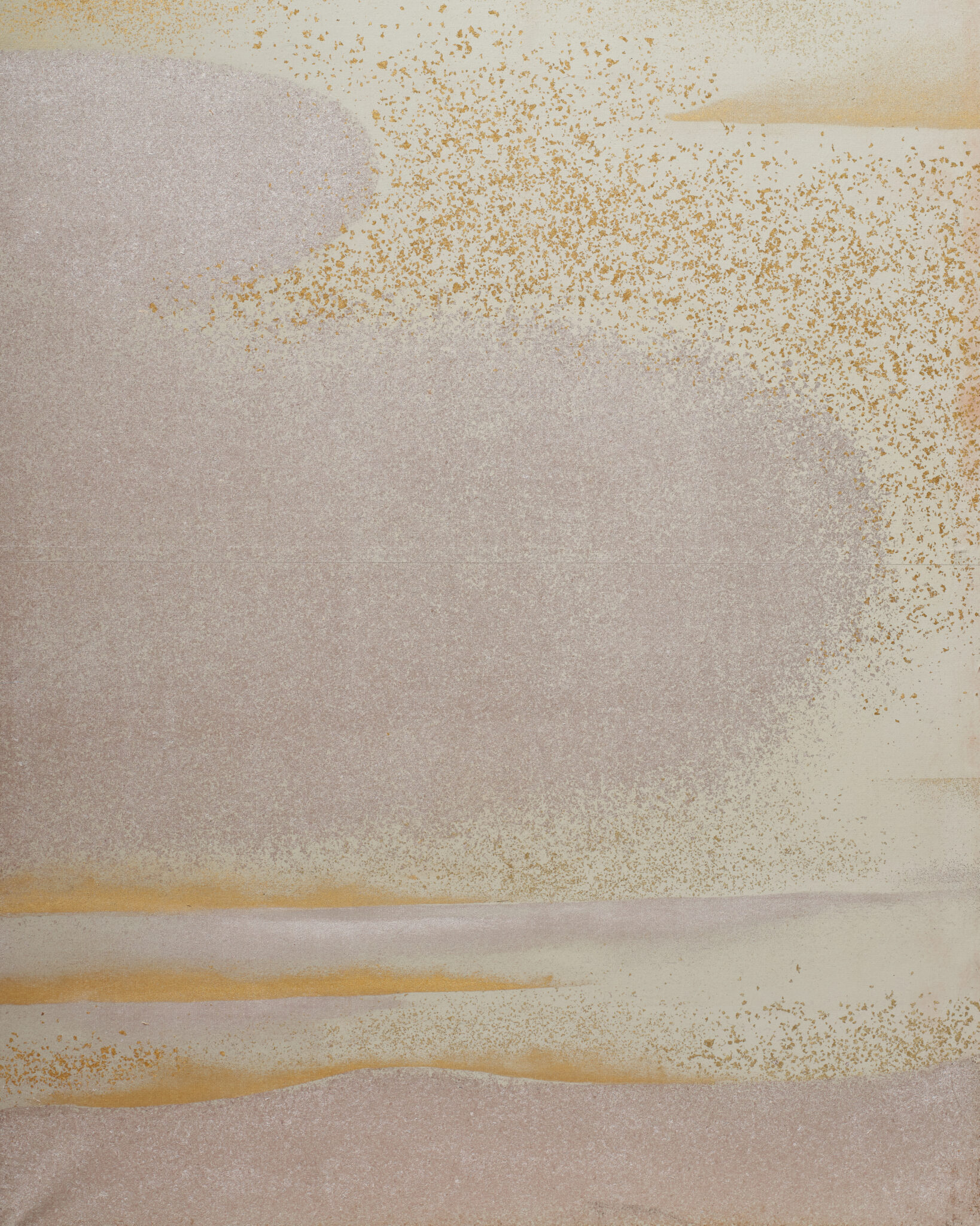 Japanese Six Panel Screen: Abstract Cloudscape on Silver Ground