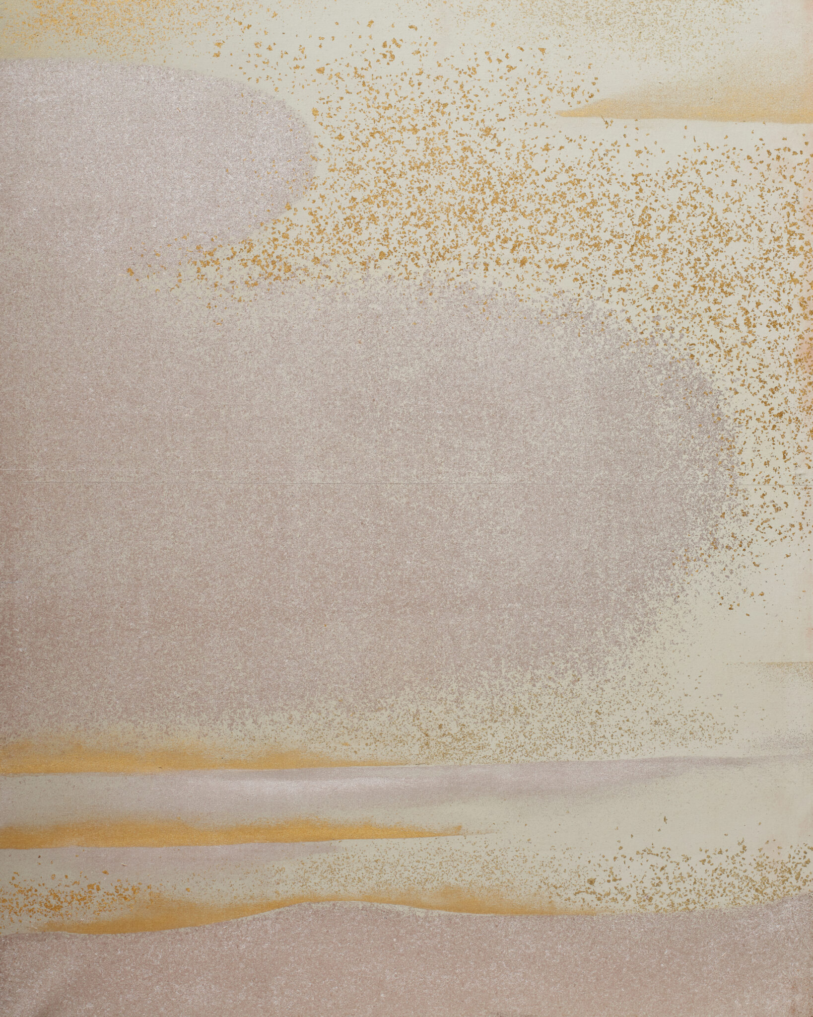 Japanese Six Panel Screen: Abstract Cloudscape on Silver Ground