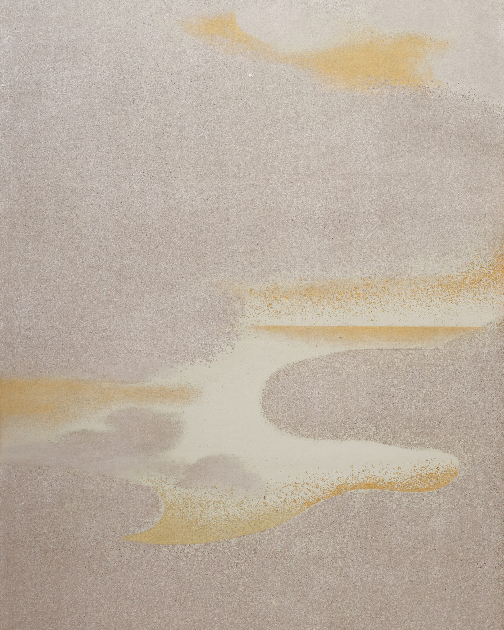 Japanese Six Panel Screen: Abstract Cloudscape on Silver Ground