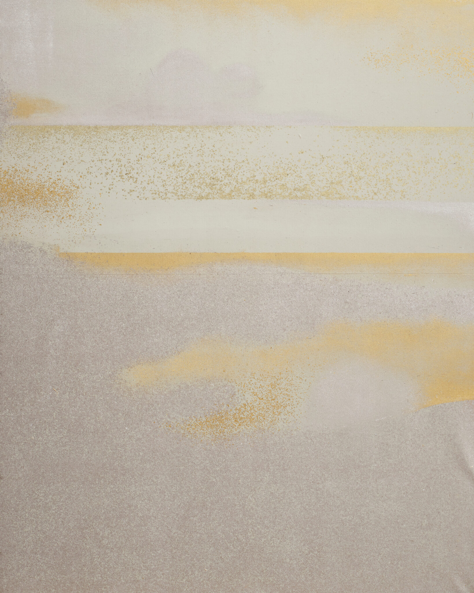Japanese Six Panel Screen: Abstract Cloudscape on Silver Ground