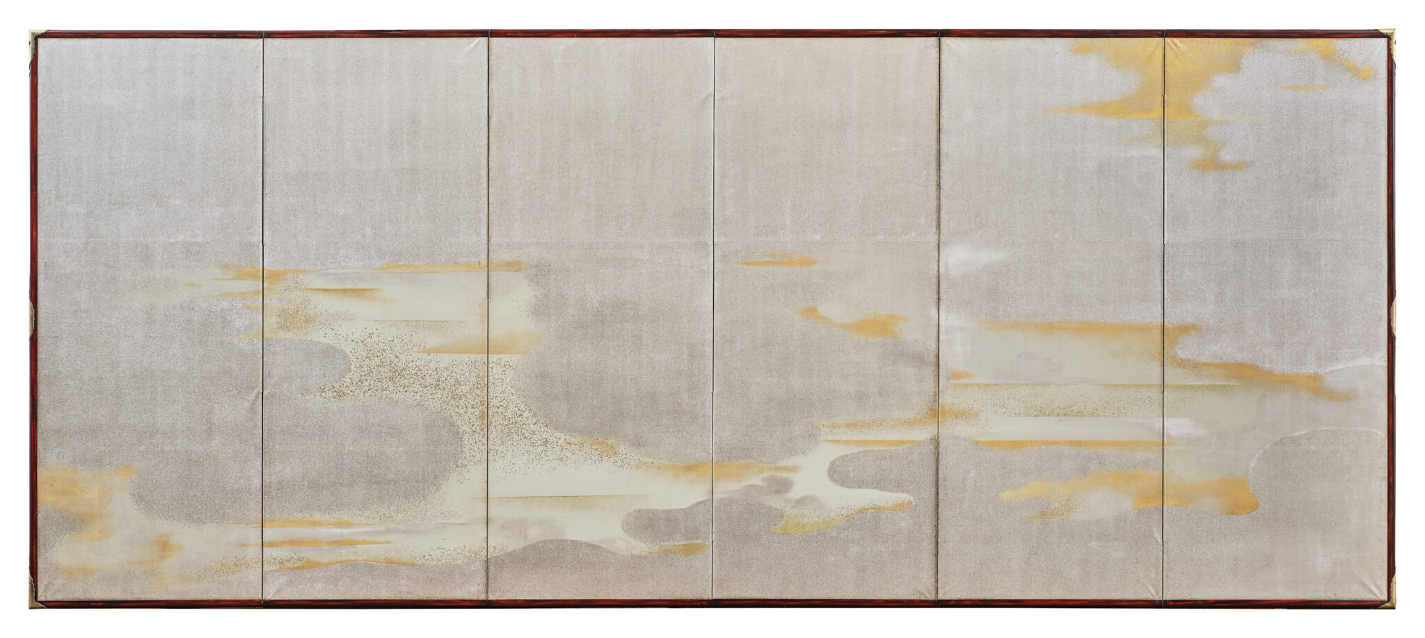 Japanese Six Panel Screen: Abstract Cloudscape on Silver Ground