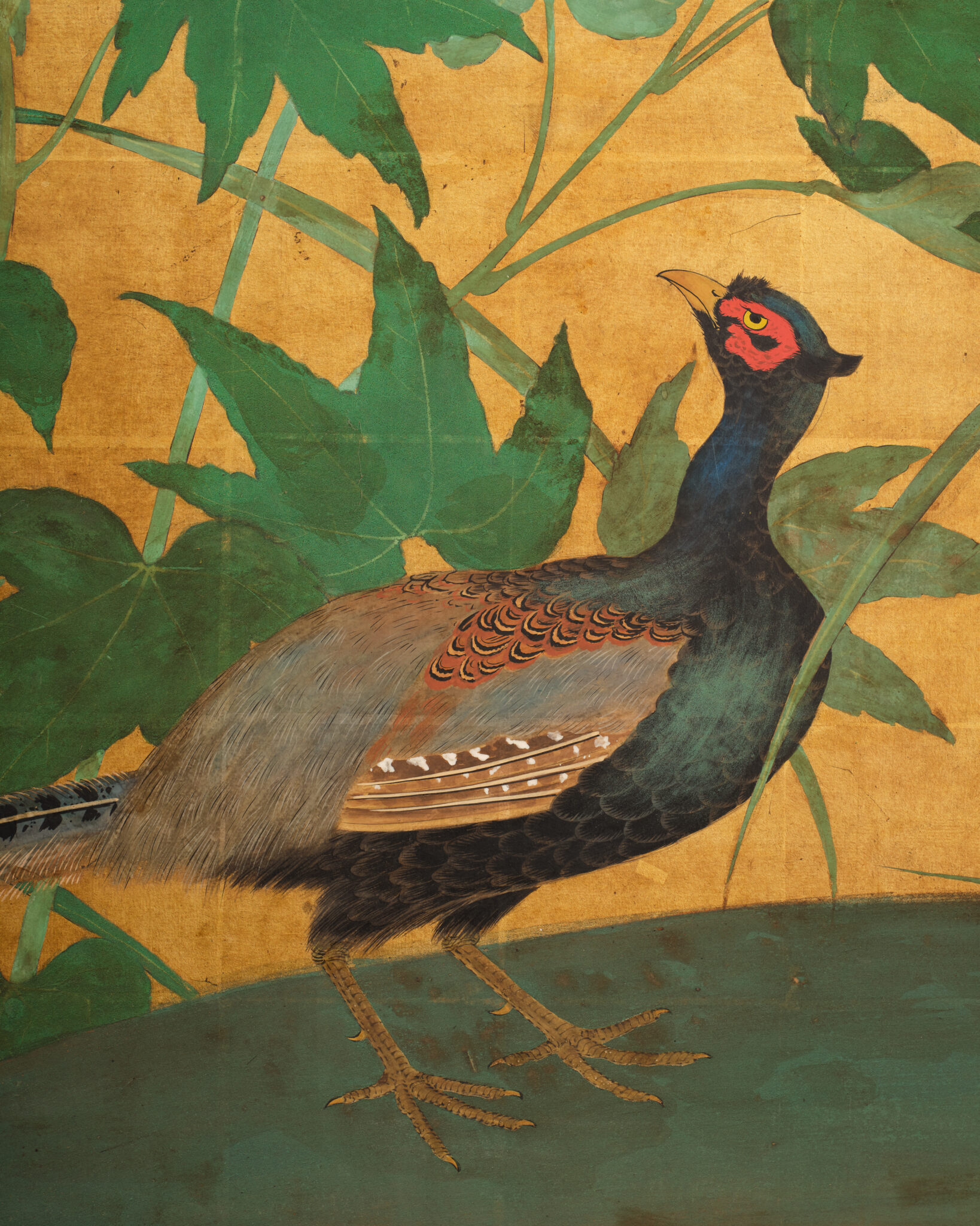 Japanese Two Panel Screen: Pheasants in Autumn Garden