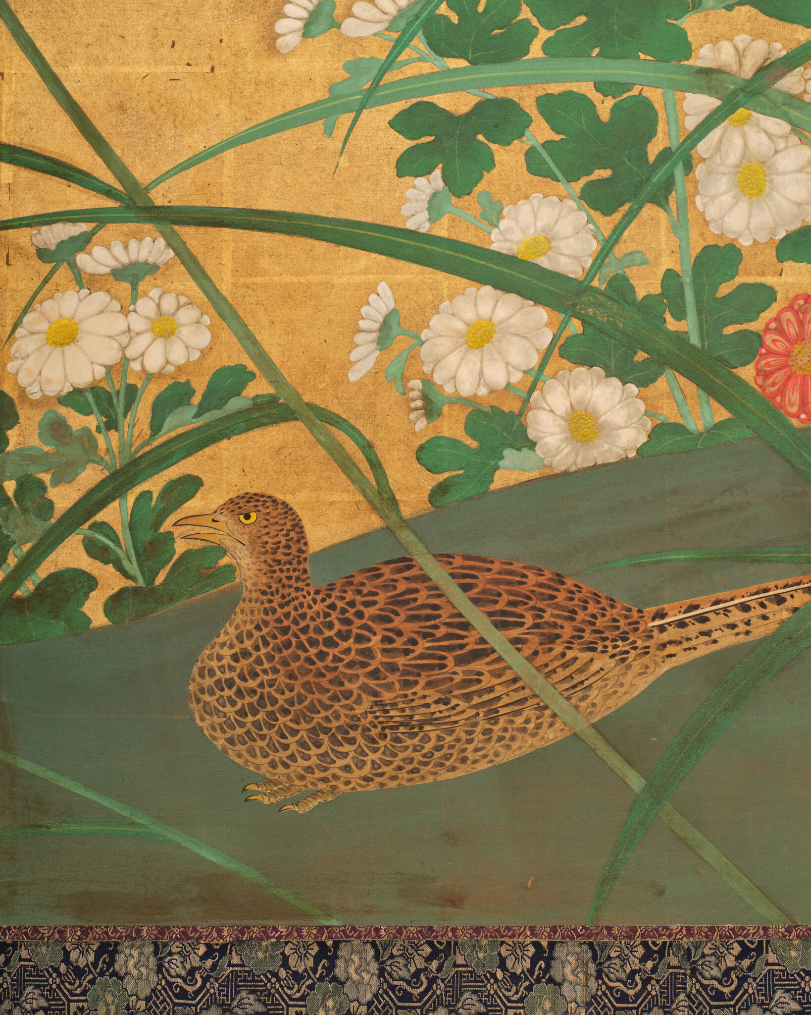 Japanese Two Panel Screen: Pheasants in Autumn Garden