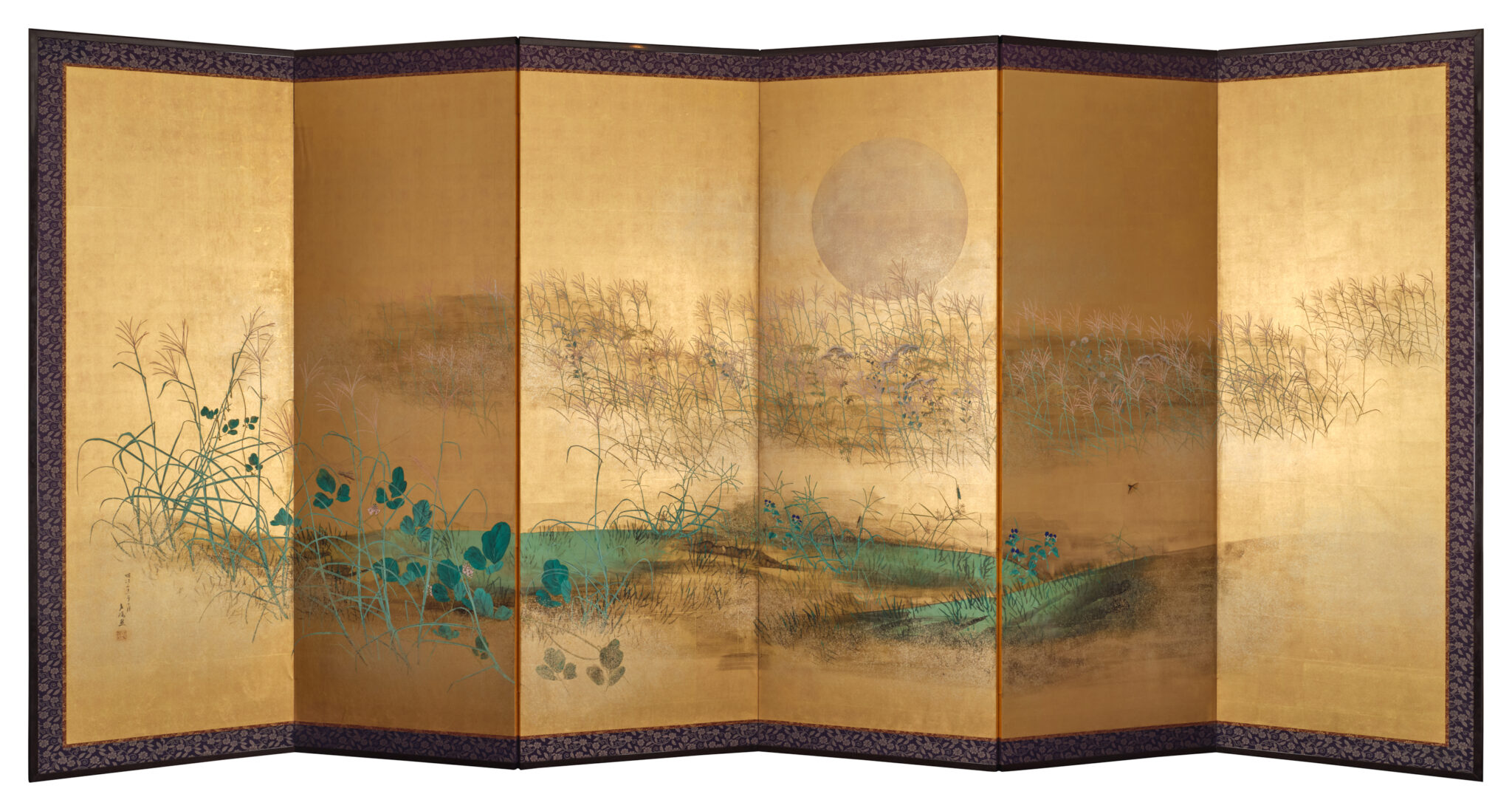 Japanese Six Panel Screen: Moon Over Autumn Grasses