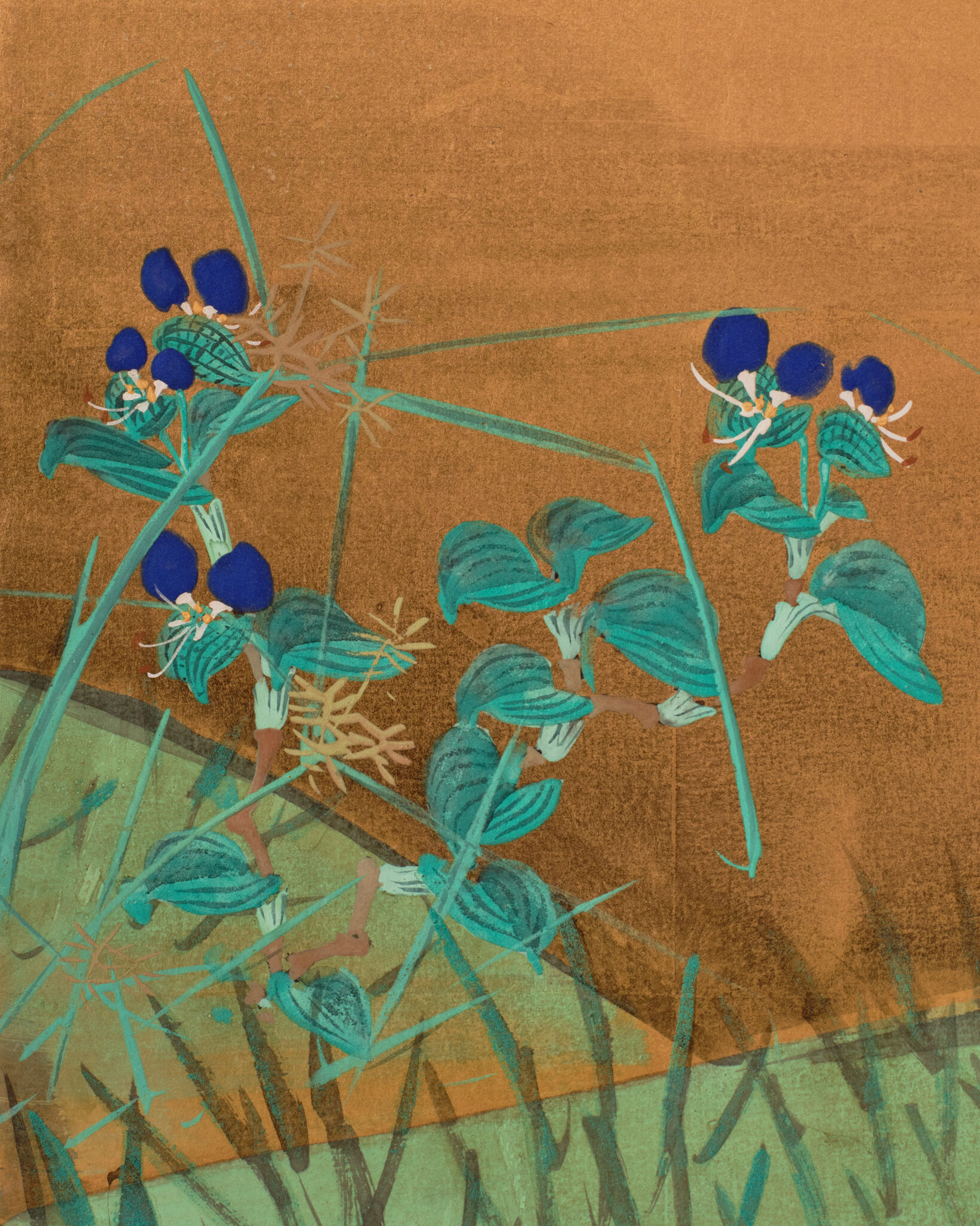 Japanese Six Panel Screen: Moon Over Autumn Grasses