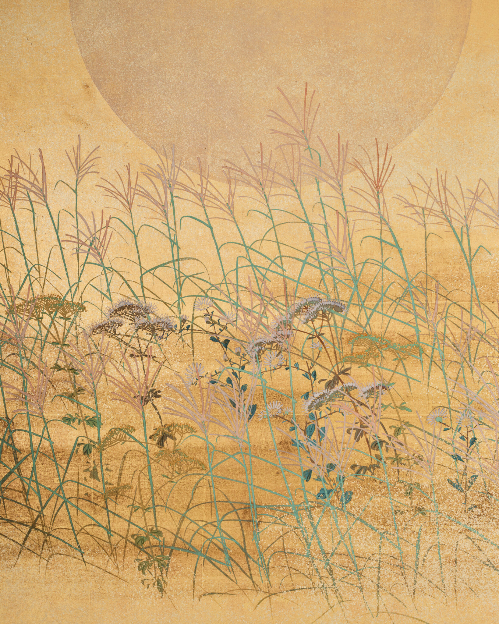 Japanese Six Panel Screen: Moon Over Autumn Grasses