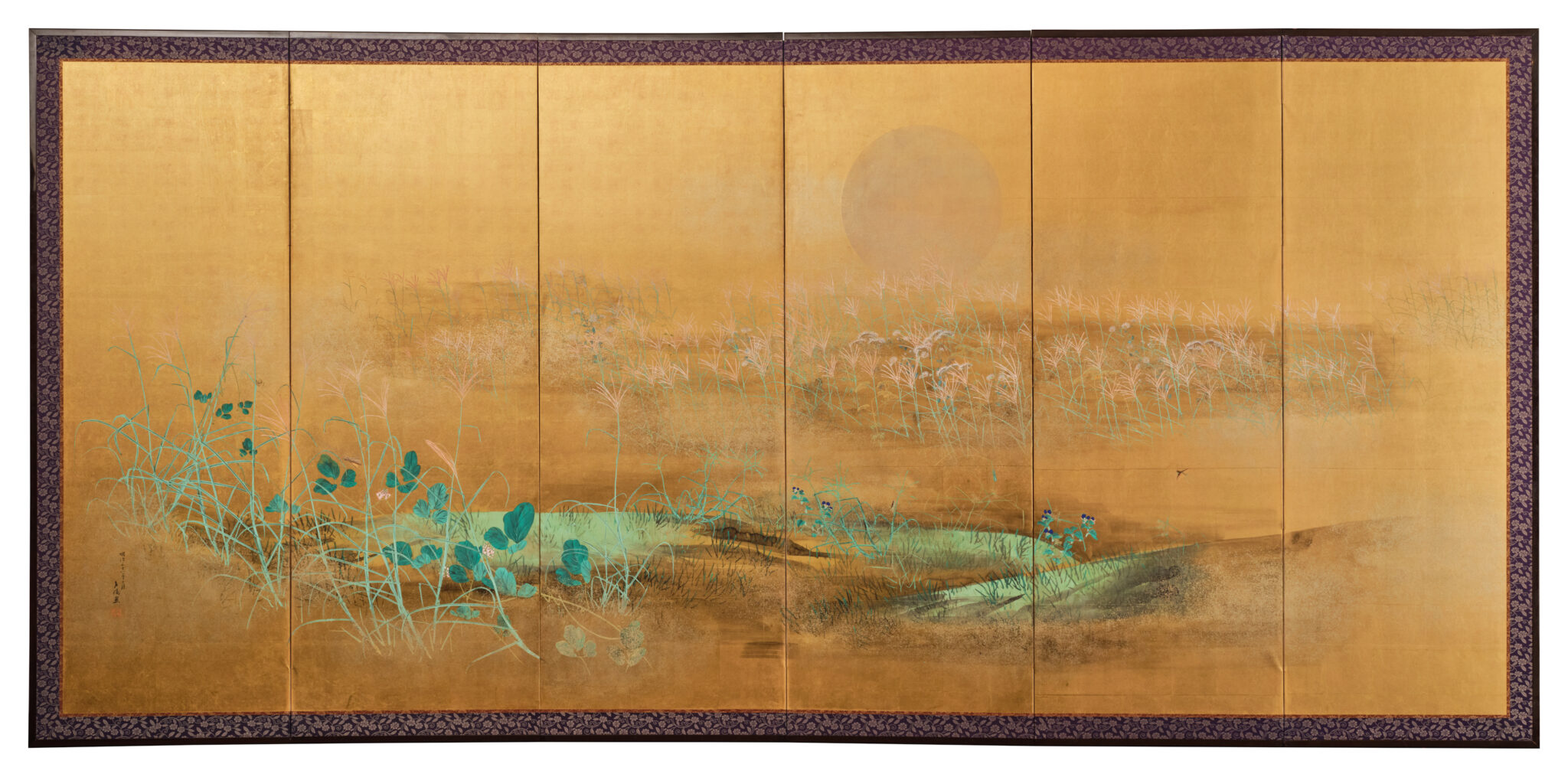 Japanese Six Panel Screen: Moon Over Autumn Grasses
