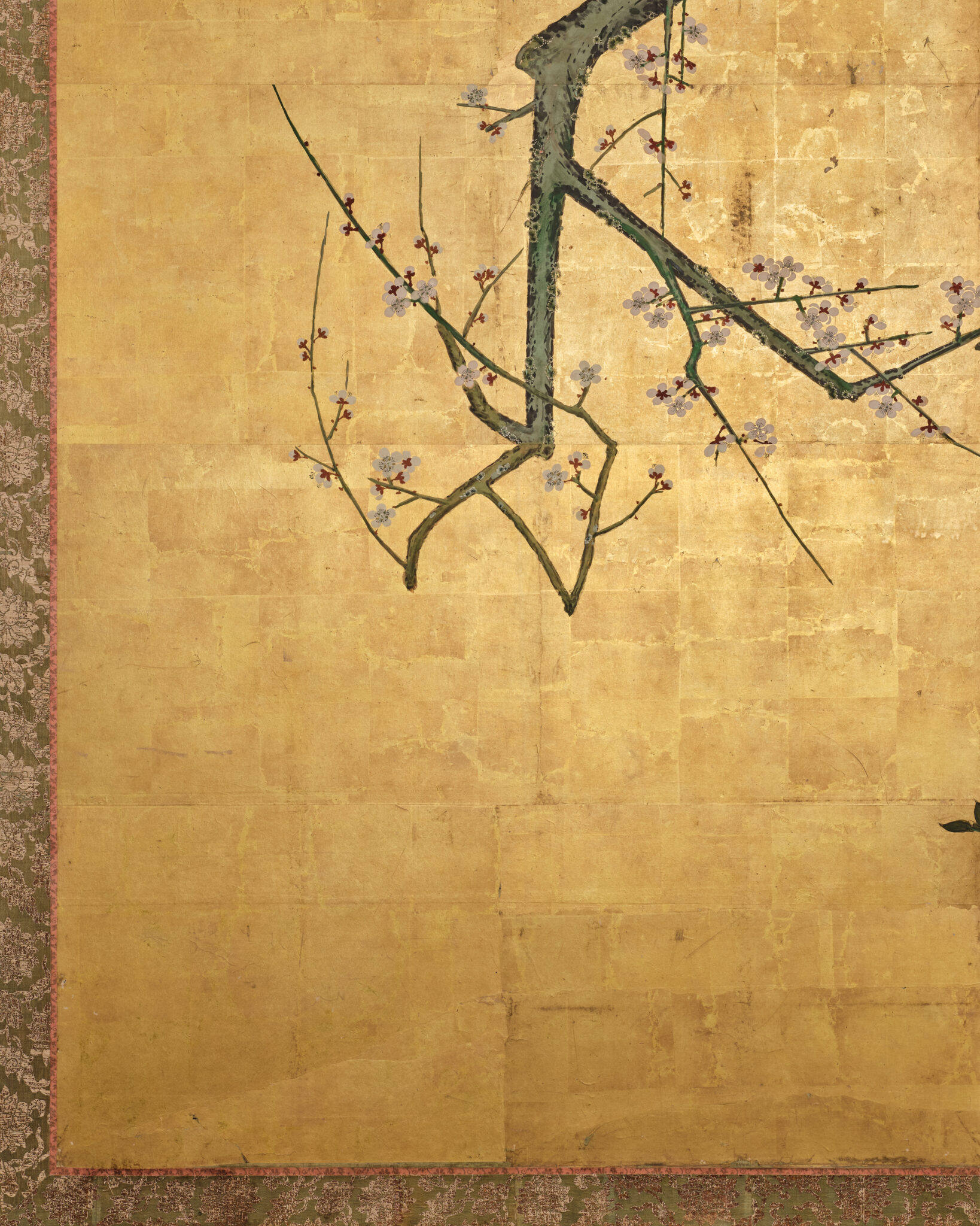 Japanese Two Panel Screen: Winter Plum Blossoms and Camellias