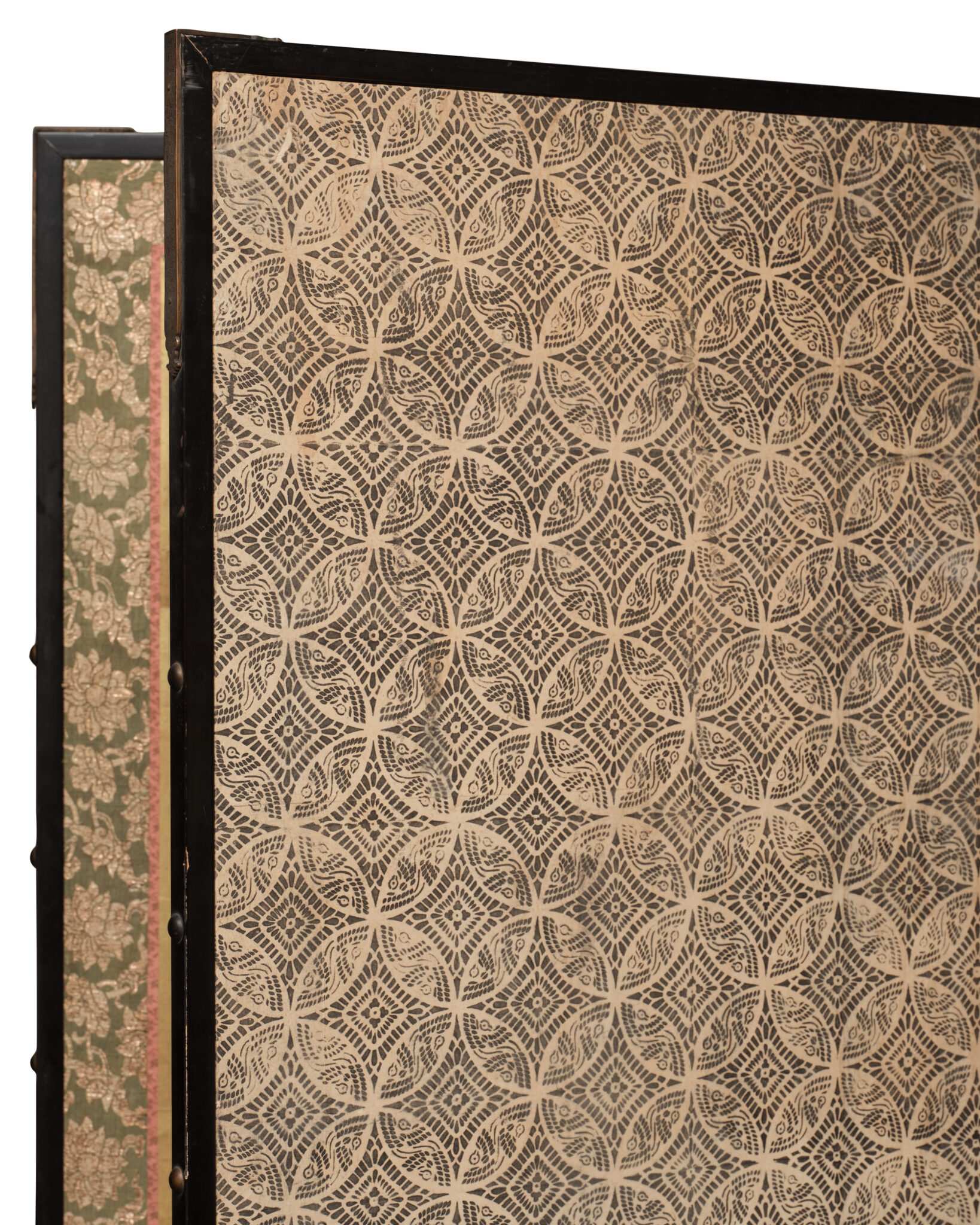 Japanese Two Panel Screen: Winter Plum Blossoms and Camellias