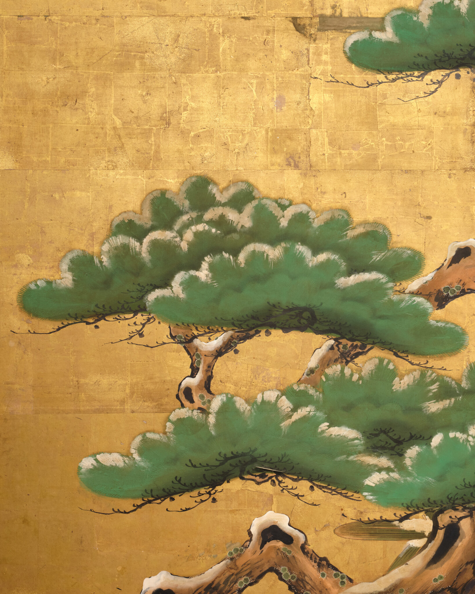 Japanese Two Panel Screen: Venerable Pine in Snow