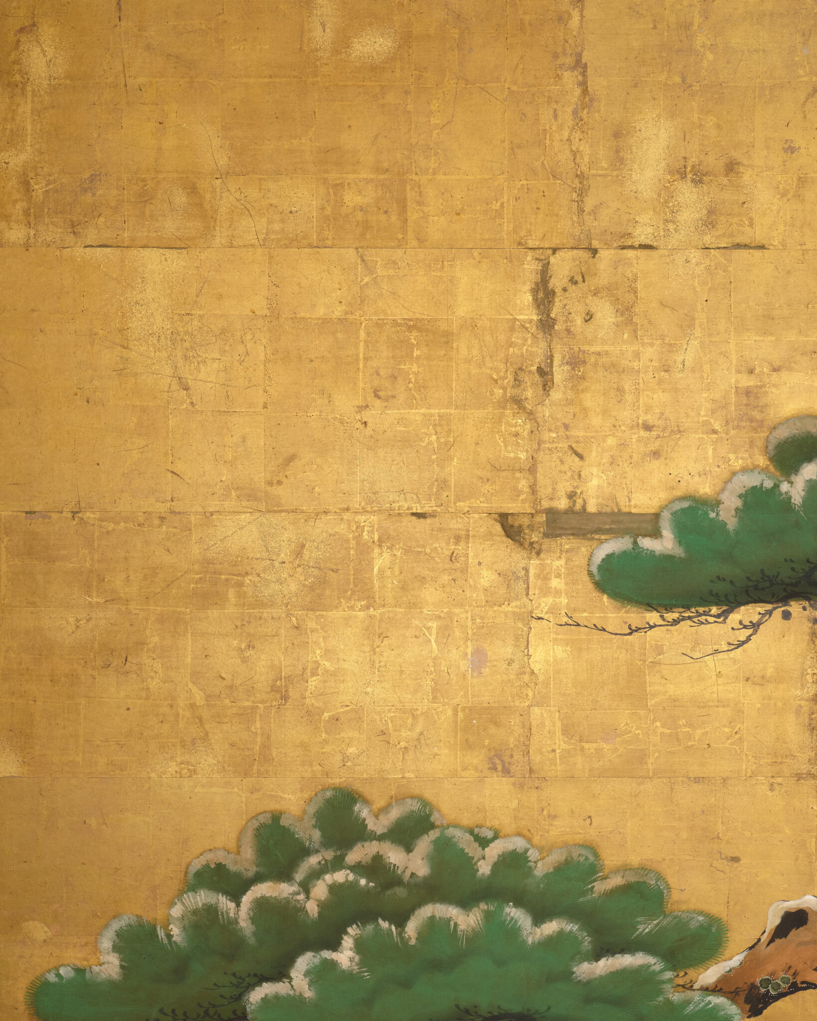 Japanese Two Panel Screen: Venerable Pine in Snow