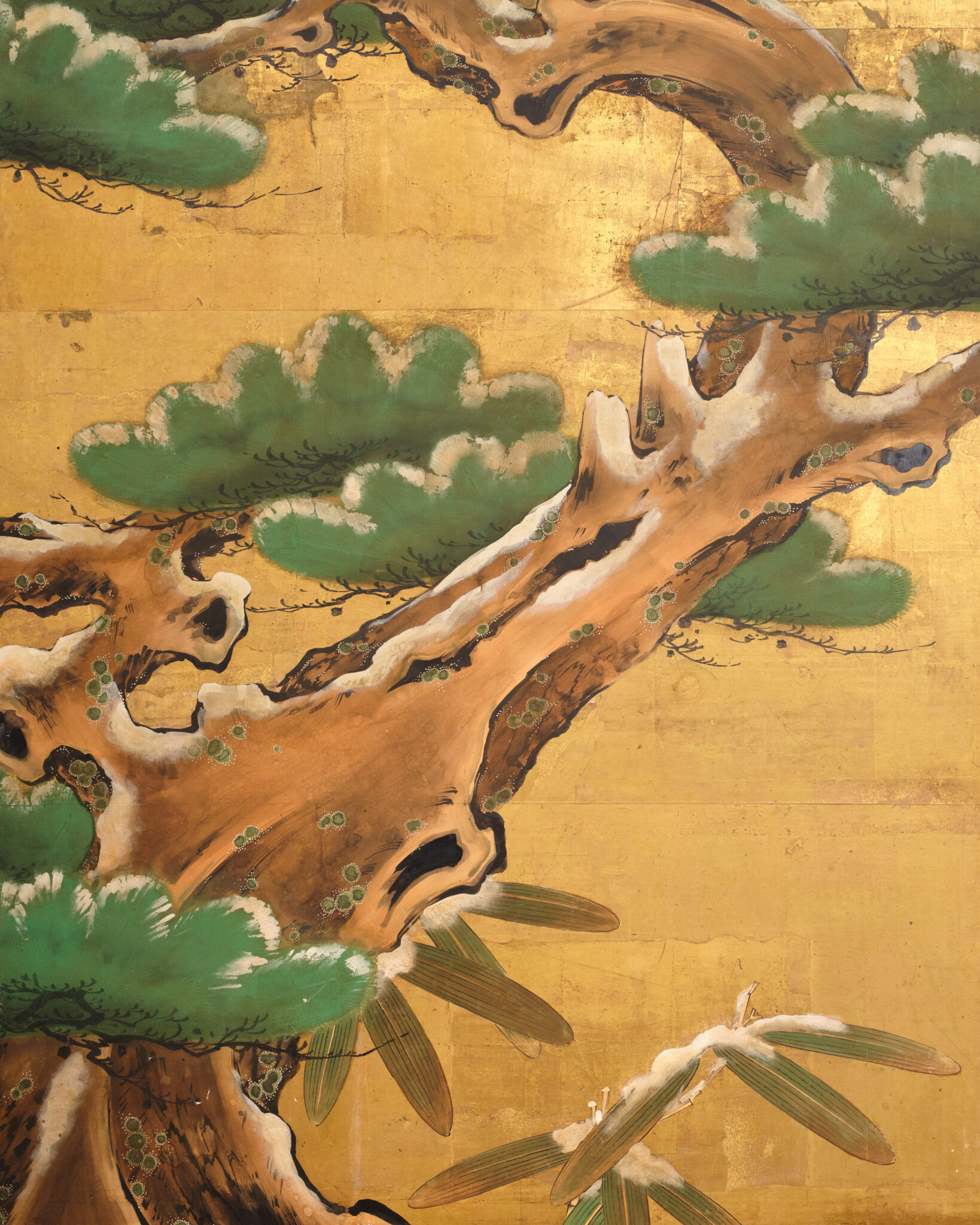 Japanese Two Panel Screen: Venerable Pine in Snow