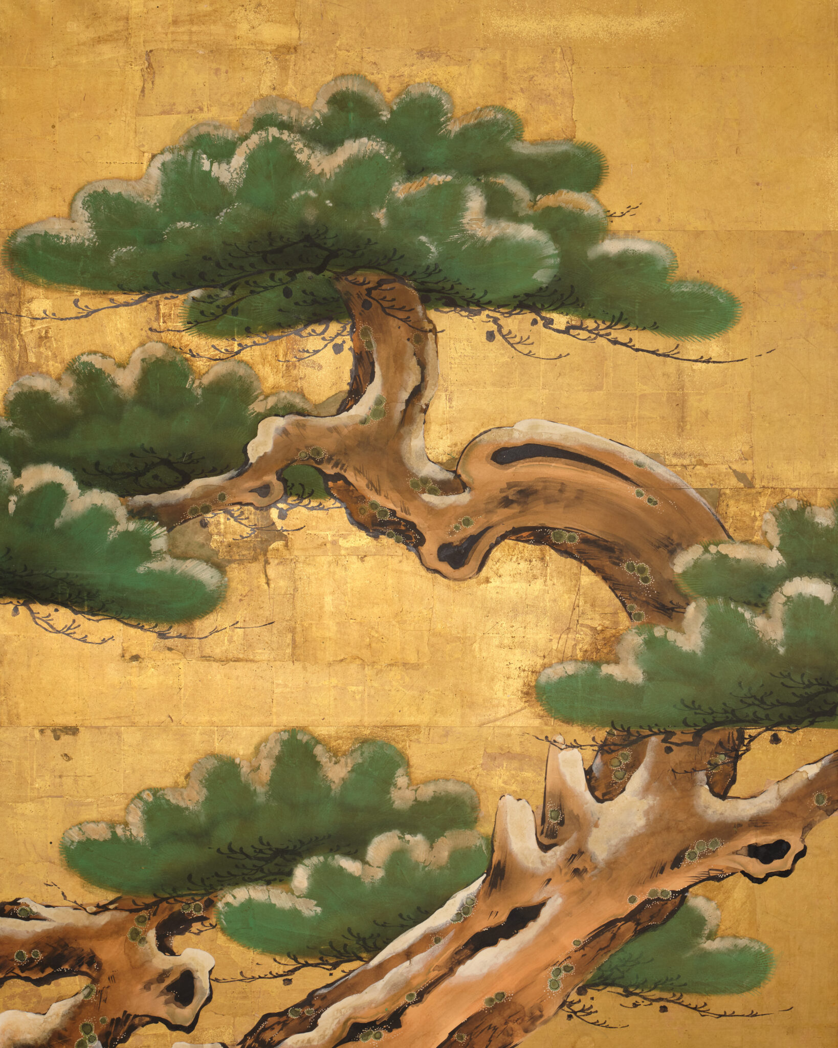 Japanese Two Panel Screen: Venerable Pine in Snow