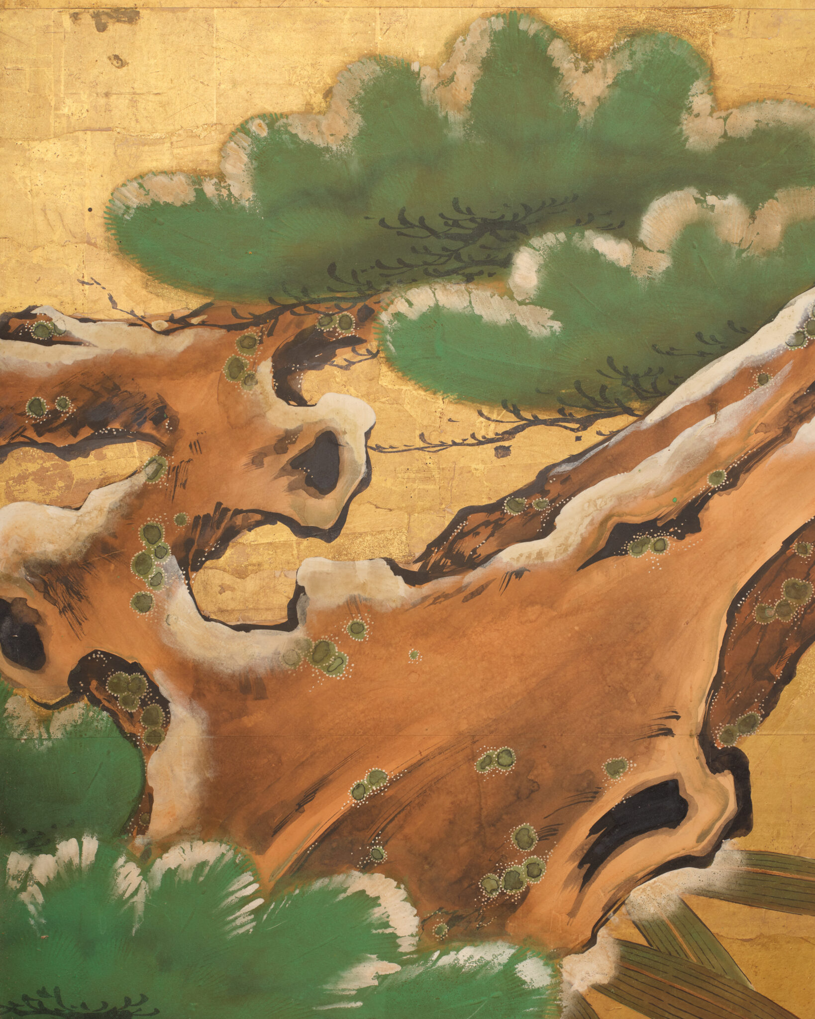 Japanese Two Panel Screen: Venerable Pine in Snow
