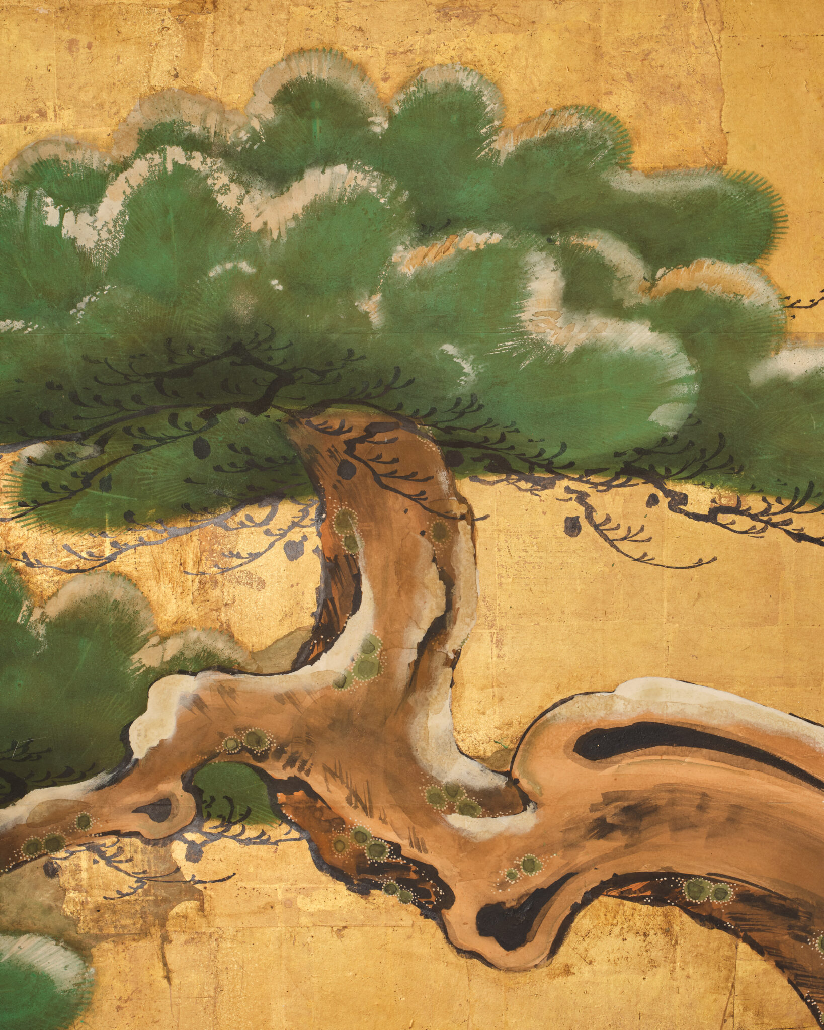 Japanese Two Panel Screen: Venerable Pine in Snow