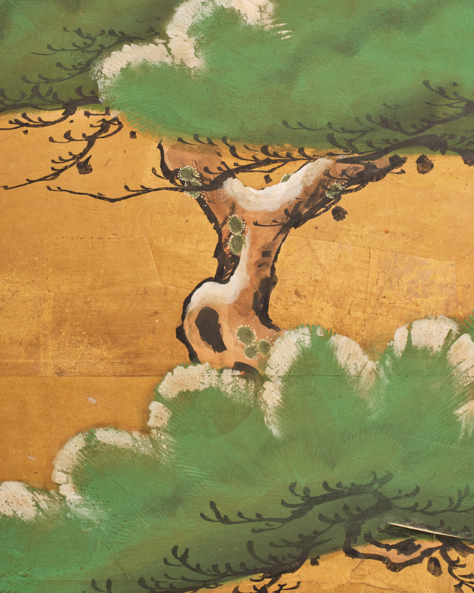 Japanese Two Panel Screen: Venerable Pine in Snow