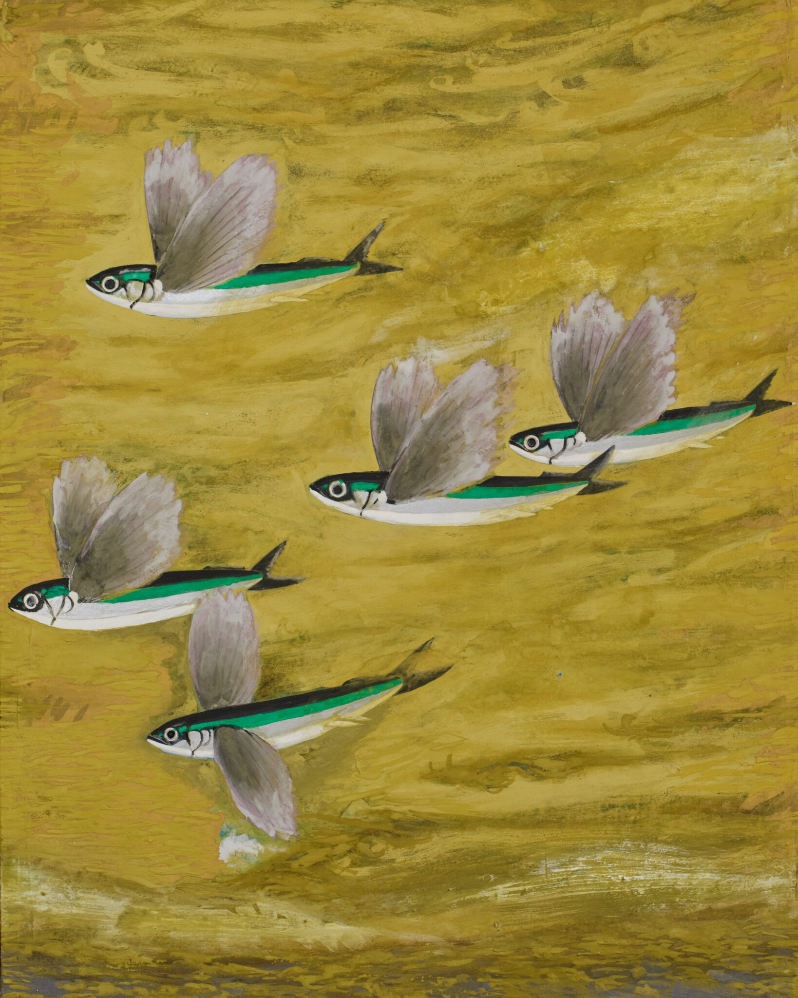 Japanese Two Panel Screen: Flying Fish