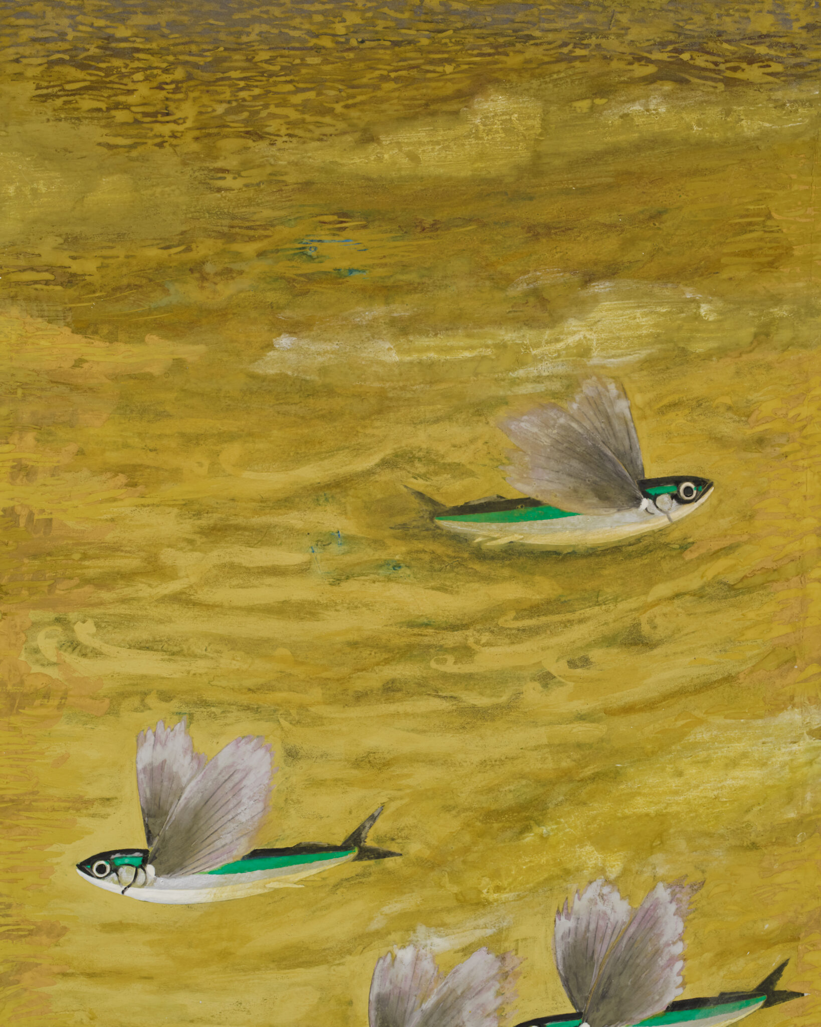 Japanese Two Panel Screen: Flying Fish