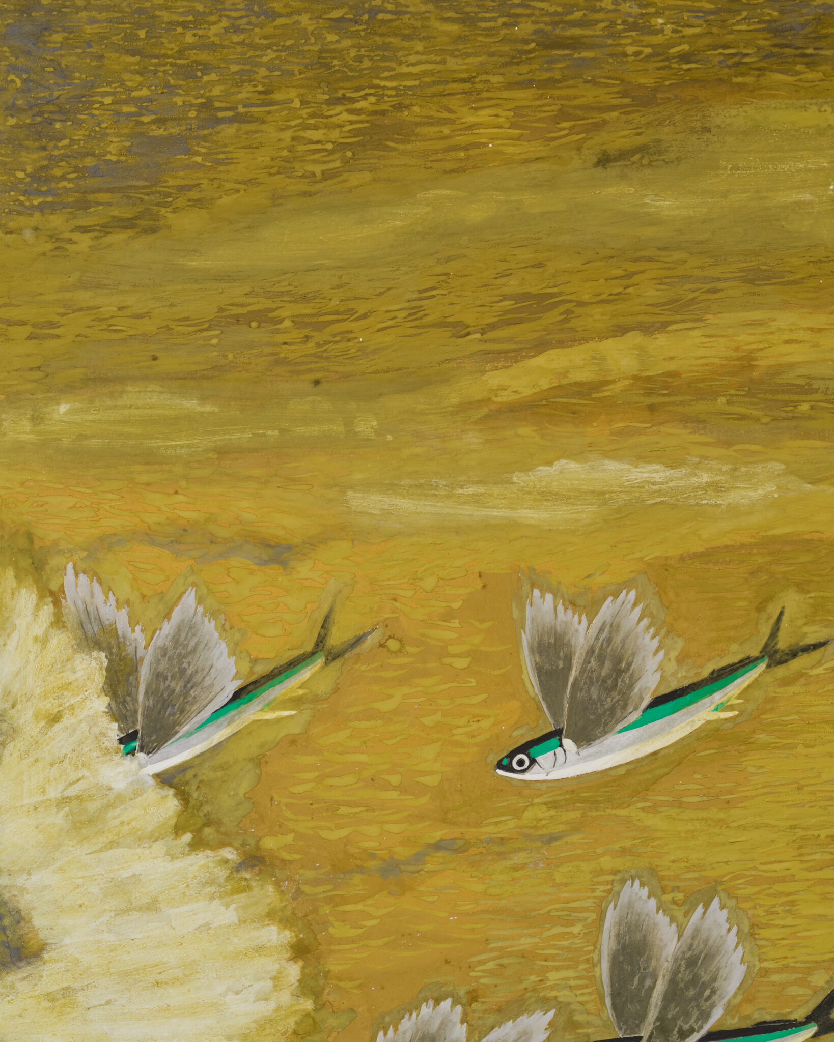 Japanese Two Panel Screen: Flying Fish