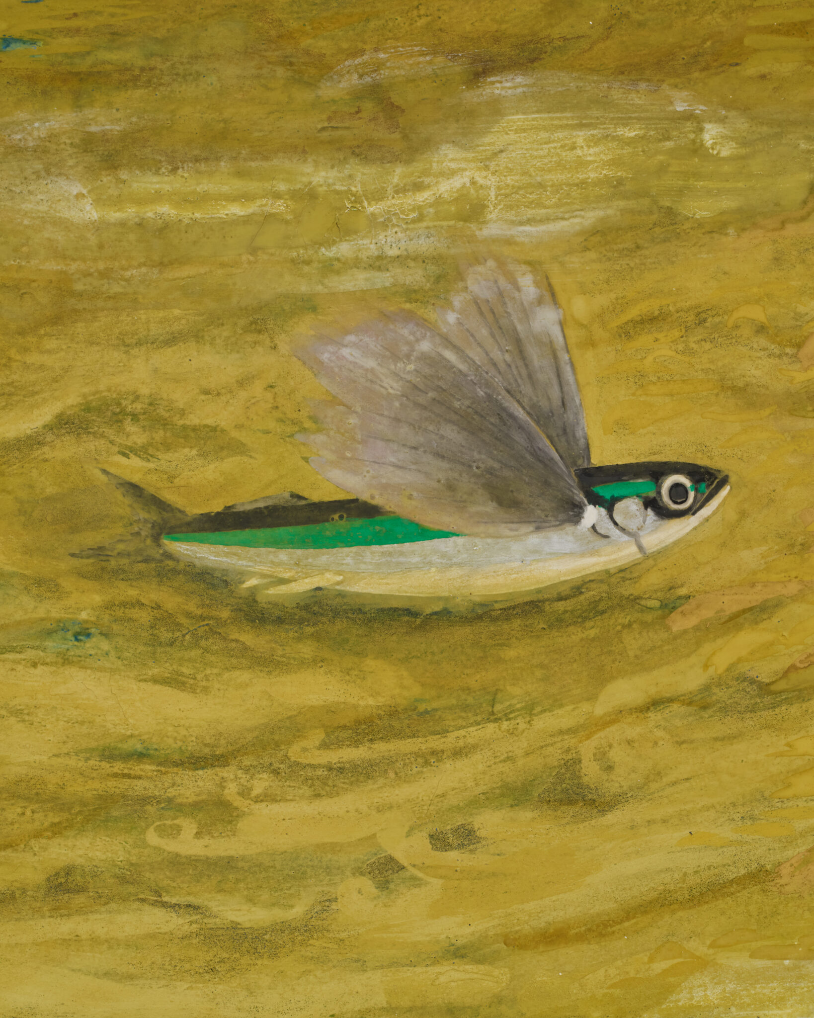Japanese Two Panel Screen: Flying Fish