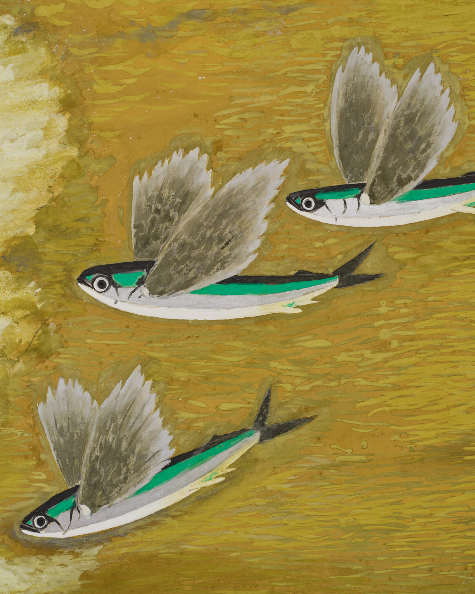 Japanese Two Panel Screen: Flying Fish